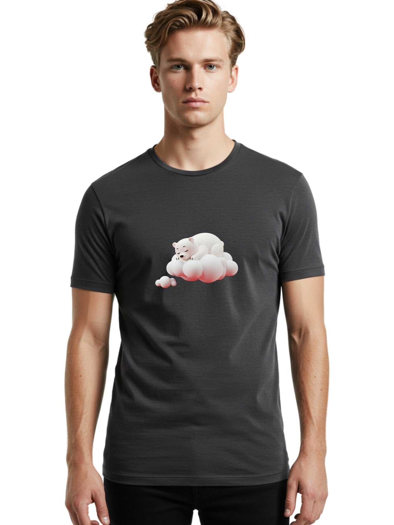 Polar-Bear-On-Cloud-2 Men'S Graphic Tee, 100% Cotton, Comfortable Casual Summer Wear, Machine Washable, Sleeping Polar Bear, Cartoon Character, Fluffy Clouds, Peaceful Scene, Adorable Animal, Dreamy Atmosphere, Cute Illustration, Digital Art, Bae661 26