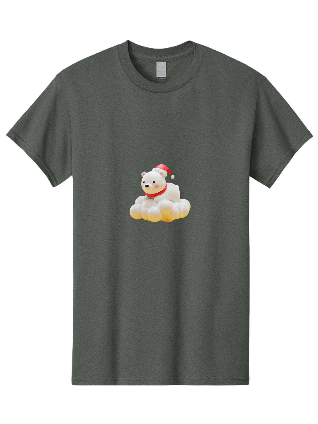 Polar-Bear-On-Cloud Men'S Graphic Tee, 100% Cotton, Comfortable Casual Summer Wear, Machine Washable, White Polar Bear, Red Santa Hat, Red Scarf, Cute Figurine, Christmas Decoration, Holiday Icon, Winter Wonderland, Festive Character Bae663 9