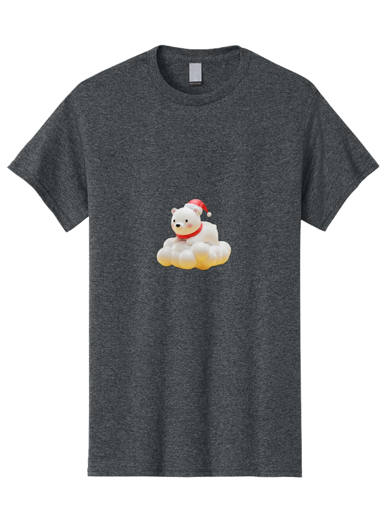 Polar-Bear-On-Cloud Men'S Graphic Tee, 100% Cotton, Comfortable Casual Summer Wear, Machine Washable, White Polar Bear, Red Santa Hat, Red Scarf, Cute Figurine, Christmas Decoration, Holiday Icon, Winter Wonderland, Festive Character Bae663 12