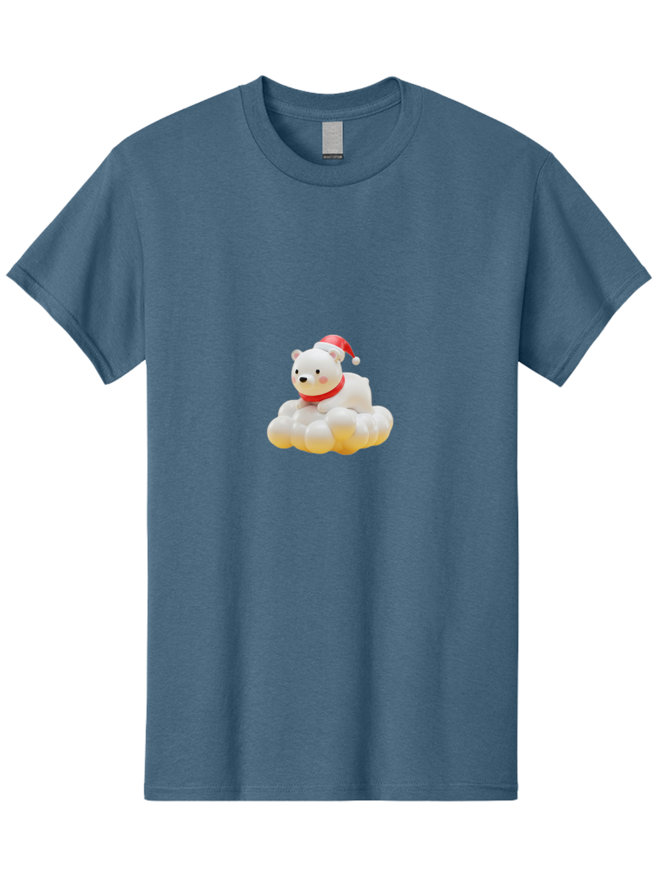 Polar-Bear-On-Cloud Men'S Graphic Tee, 100% Cotton, Comfortable Casual Summer Wear, Machine Washable, White Polar Bear, Red Santa Hat, Red Scarf, Cute Figurine, Christmas Decoration, Holiday Icon, Winter Wonderland, Festive Character Bae663
