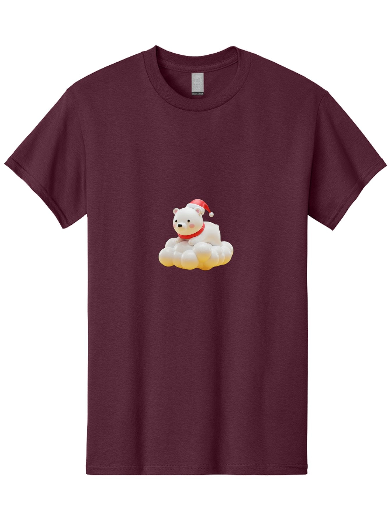 Polar-Bear-On-Cloud Men'S Graphic Tee, 100% Cotton, Comfortable Casual Summer Wear, Machine Washable, White Polar Bear, Red Santa Hat, Red Scarf, Cute Figurine, Christmas Decoration, Holiday Icon, Winter Wonderland, Festive Character Bae663 15
