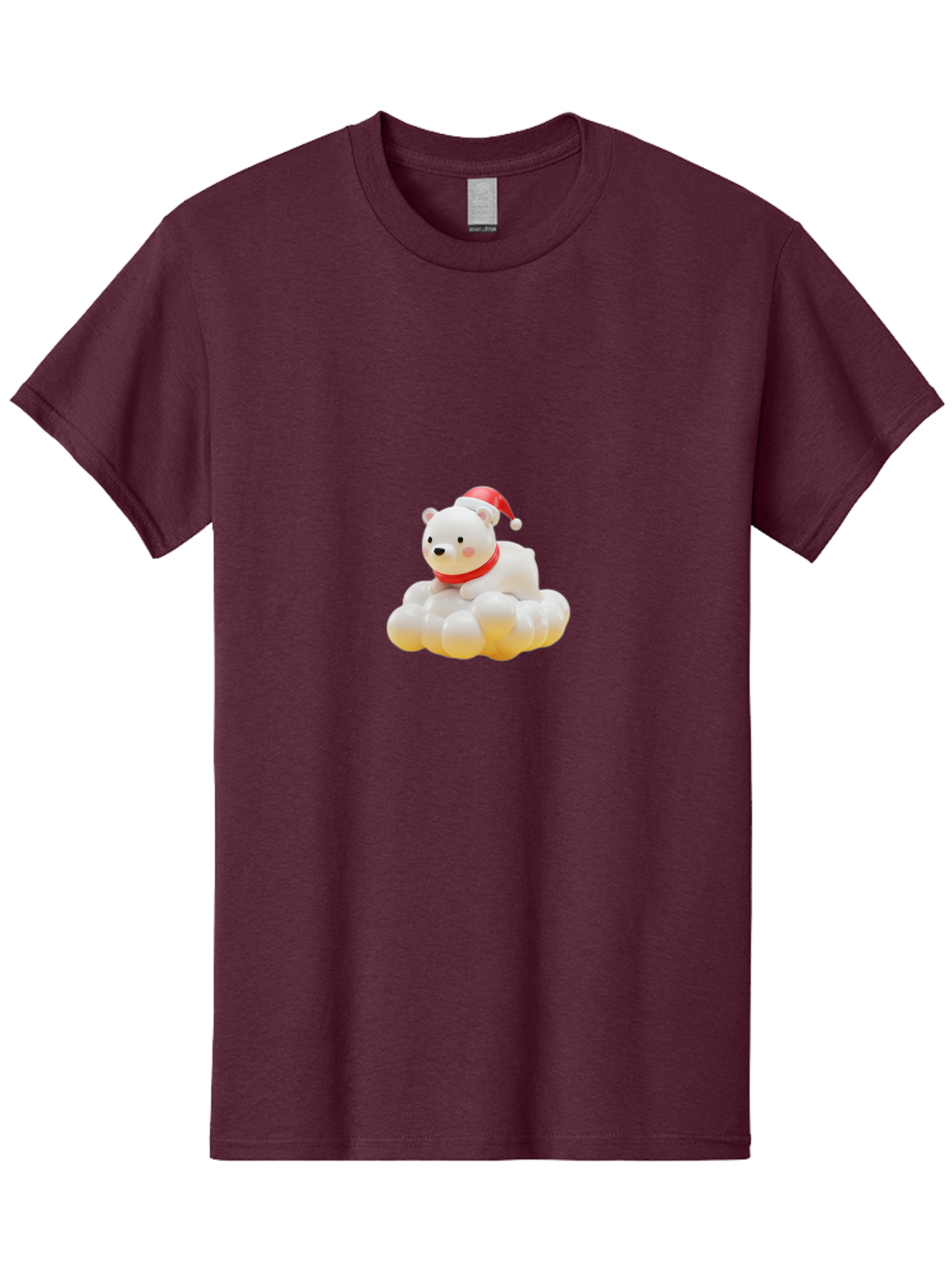Polar-Bear-On-Cloud Men'S Graphic Tee, 100% Cotton, Comfortable Casual Summer Wear, Machine Washable, White Polar Bear, Red Santa Hat, Red Scarf, Cute Figurine, Christmas Decoration, Holiday Icon, Winter Wonderland, Festive Character Bae663