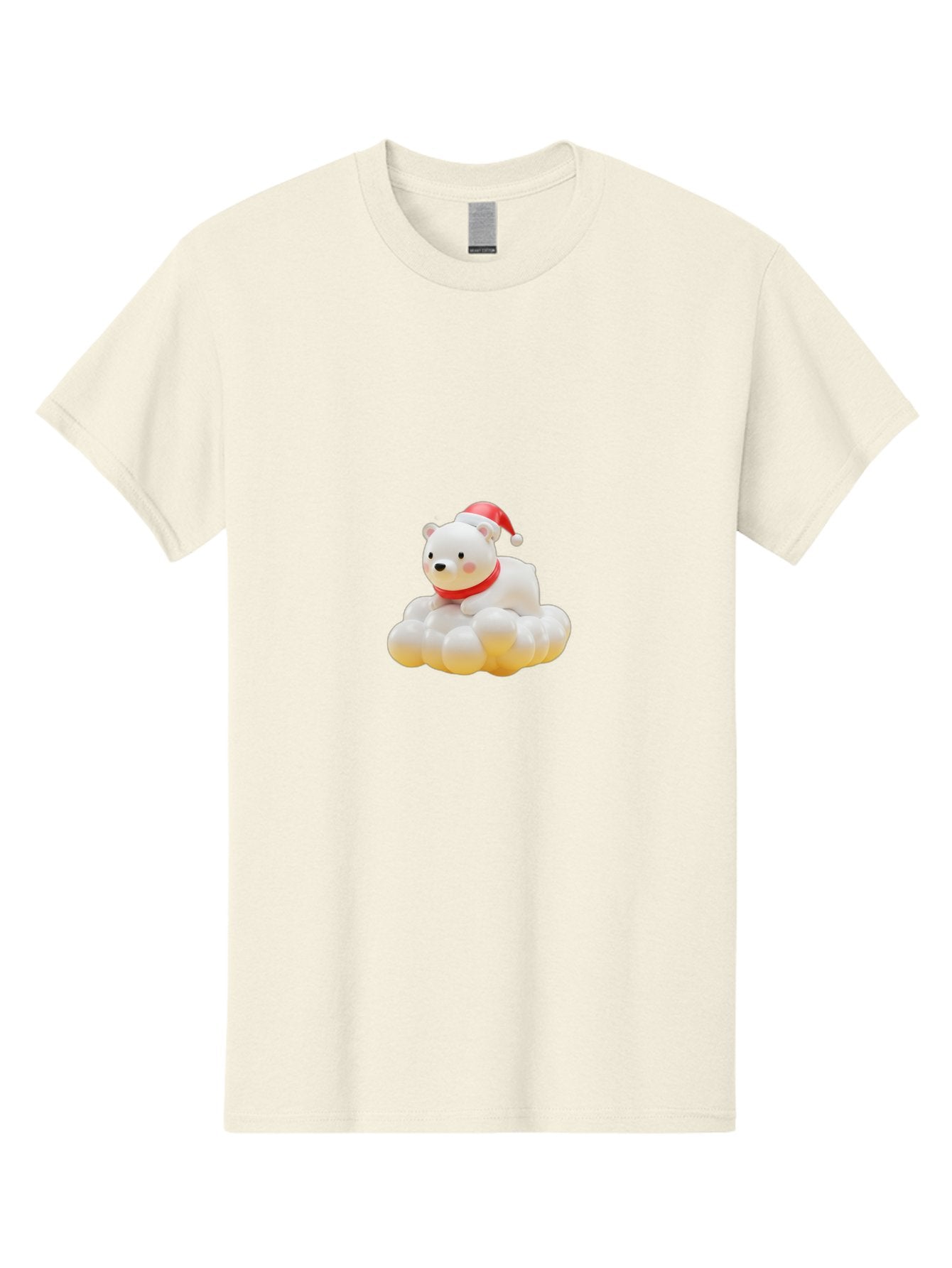 Polar-Bear-On-Cloud Men'S Graphic Tee, 100% Cotton, Comfortable Casual Summer Wear, Machine Washable, White Polar Bear, Red Santa Hat, Red Scarf, Cute Figurine, Christmas Decoration, Holiday Icon, Winter Wonderland, Festive Character Bae663 3