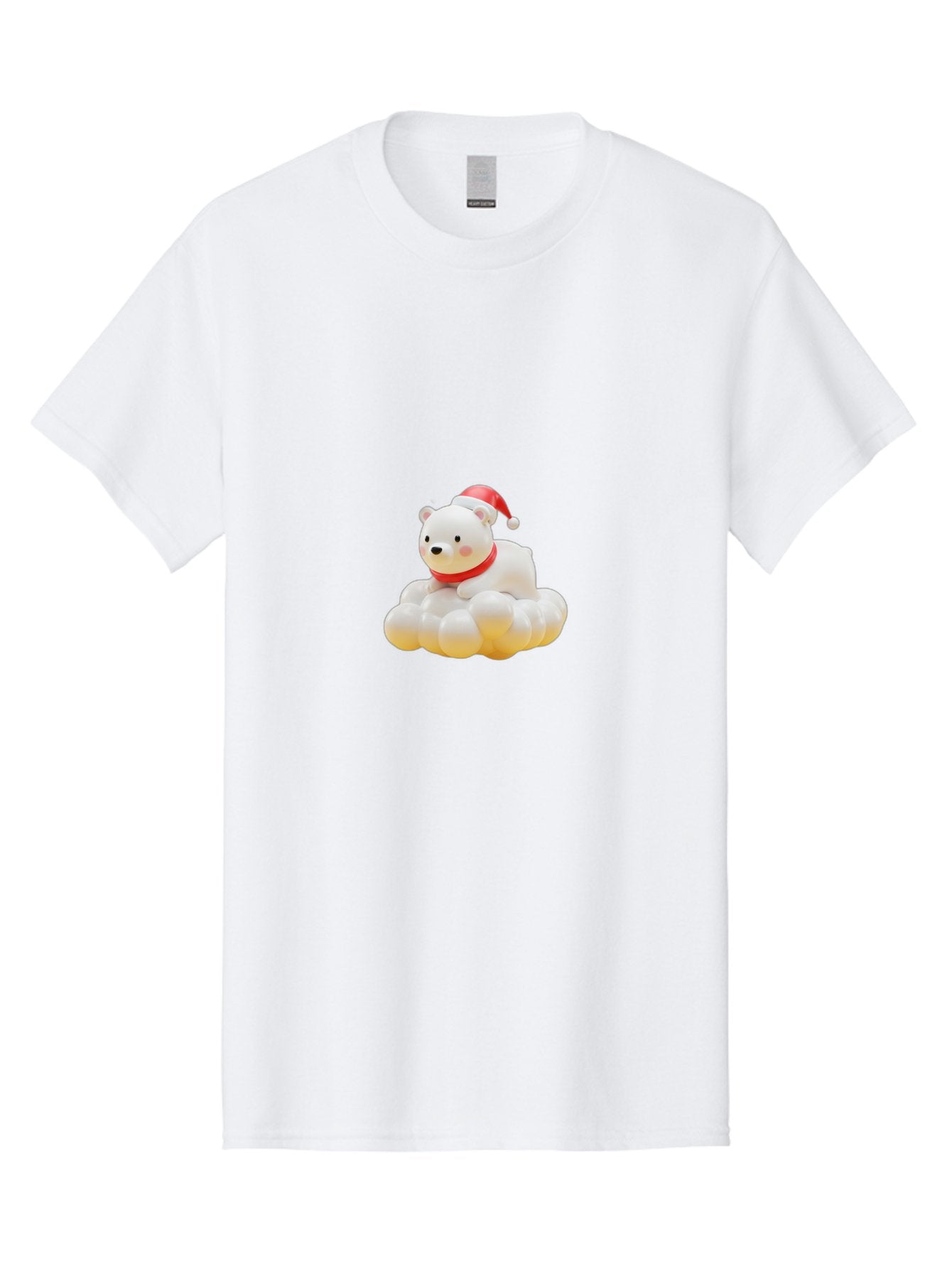 Polar-Bear-On-Cloud Men'S Graphic Tee, 100% Cotton, Comfortable Casual Summer Wear, Machine Washable, White Polar Bear, Red Santa Hat, Red Scarf, Cute Figurine, Christmas Decoration, Holiday Icon, Winter Wonderland, Festive Character Bae663 8