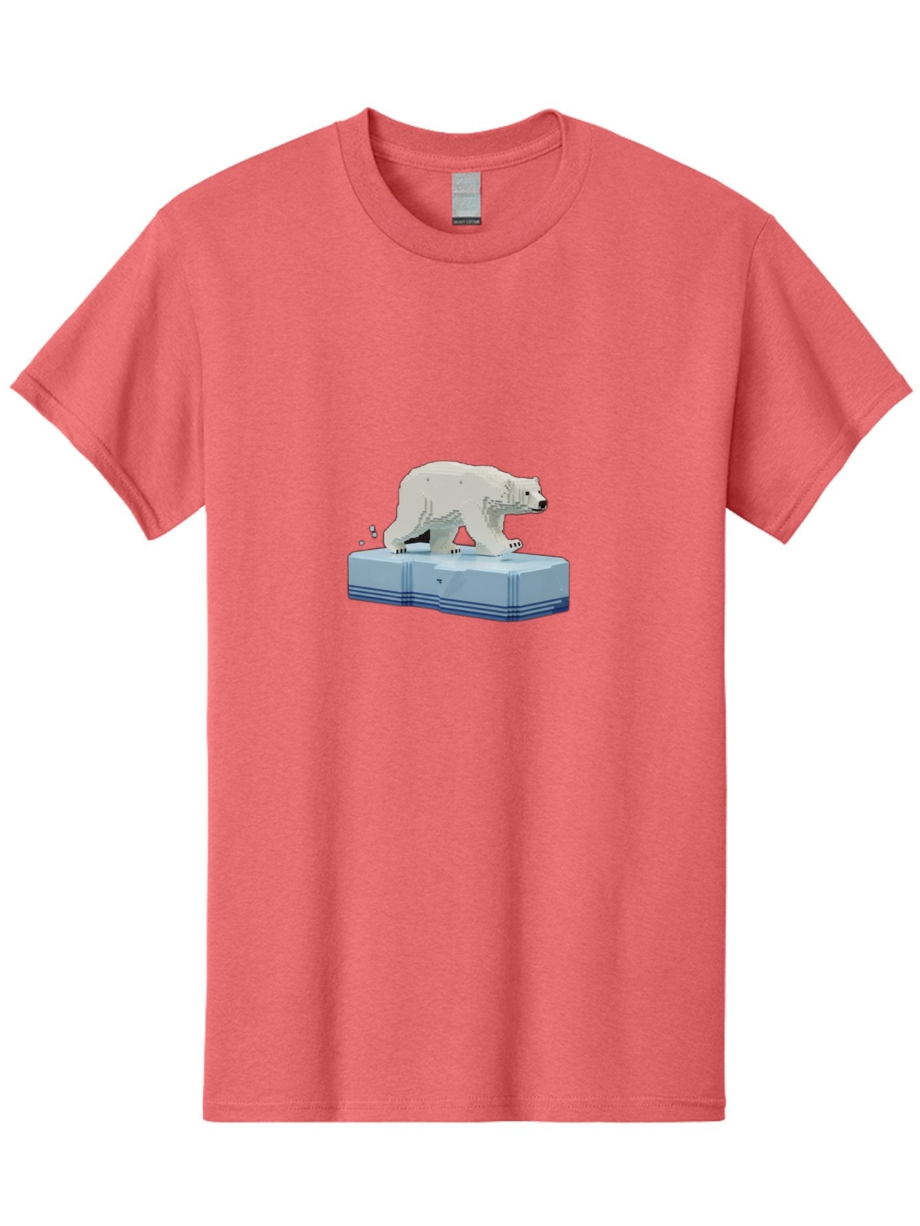 Polar-Bear-On-Iceberg-2 Men'S Graphic Tee, 100% Cotton, Comfortable Casual Summer Wear, Machine Washable, Polar Bear On Ice, 3D Model, White Bear, Arctic Wildlife, Frozen Landscape, Icy Platform, Digital Art, Low Poly, Pixelated Effect, Bae665