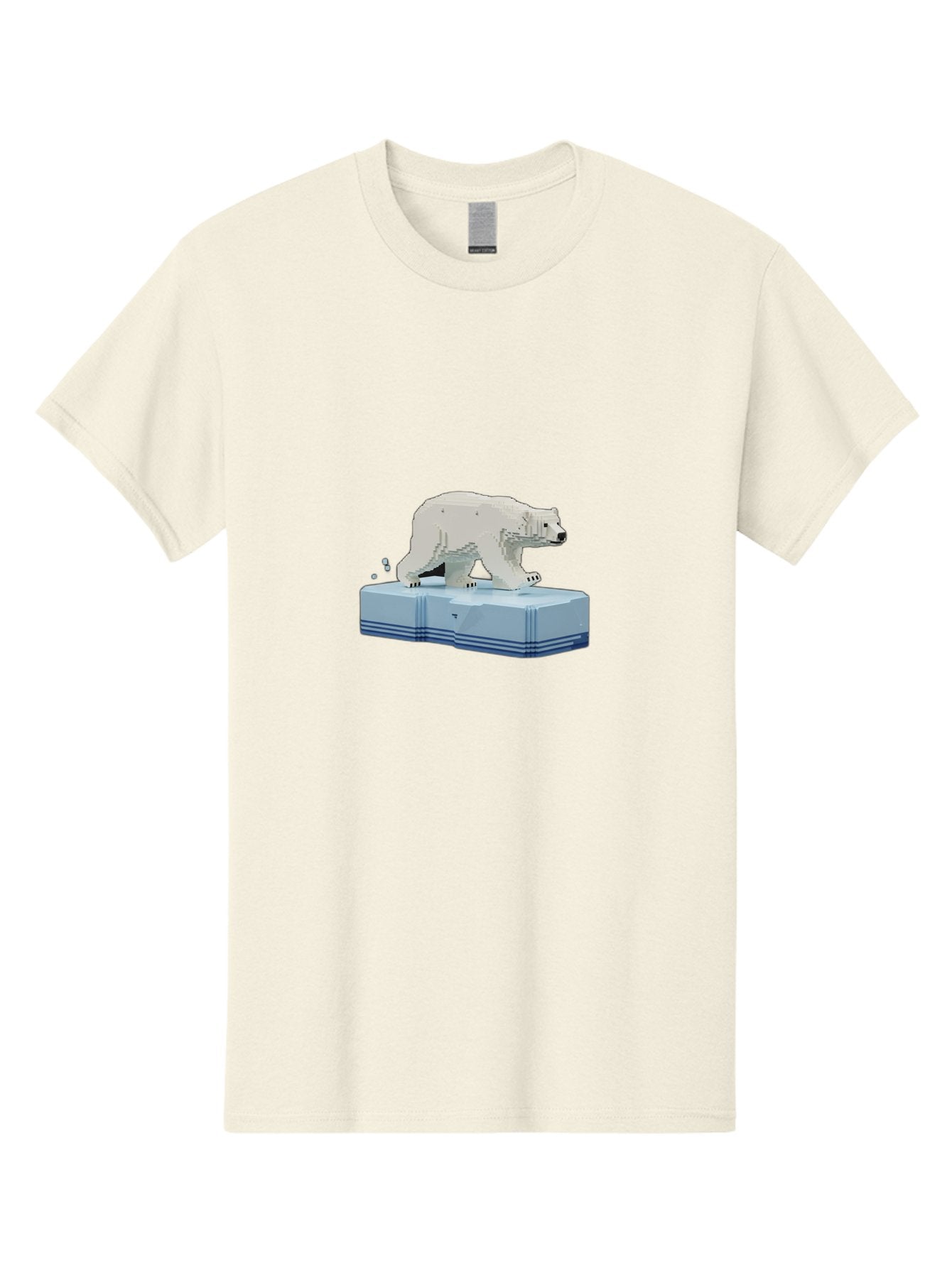 Polar-Bear-On-Iceberg-2 Men'S Graphic Tee, 100% Cotton, Comfortable Casual Summer Wear, Machine Washable, Polar Bear On Ice, 3D Model, White Bear, Arctic Wildlife, Frozen Landscape, Icy Platform, Digital Art, Low Poly, Pixelated Effect, Bae665 7