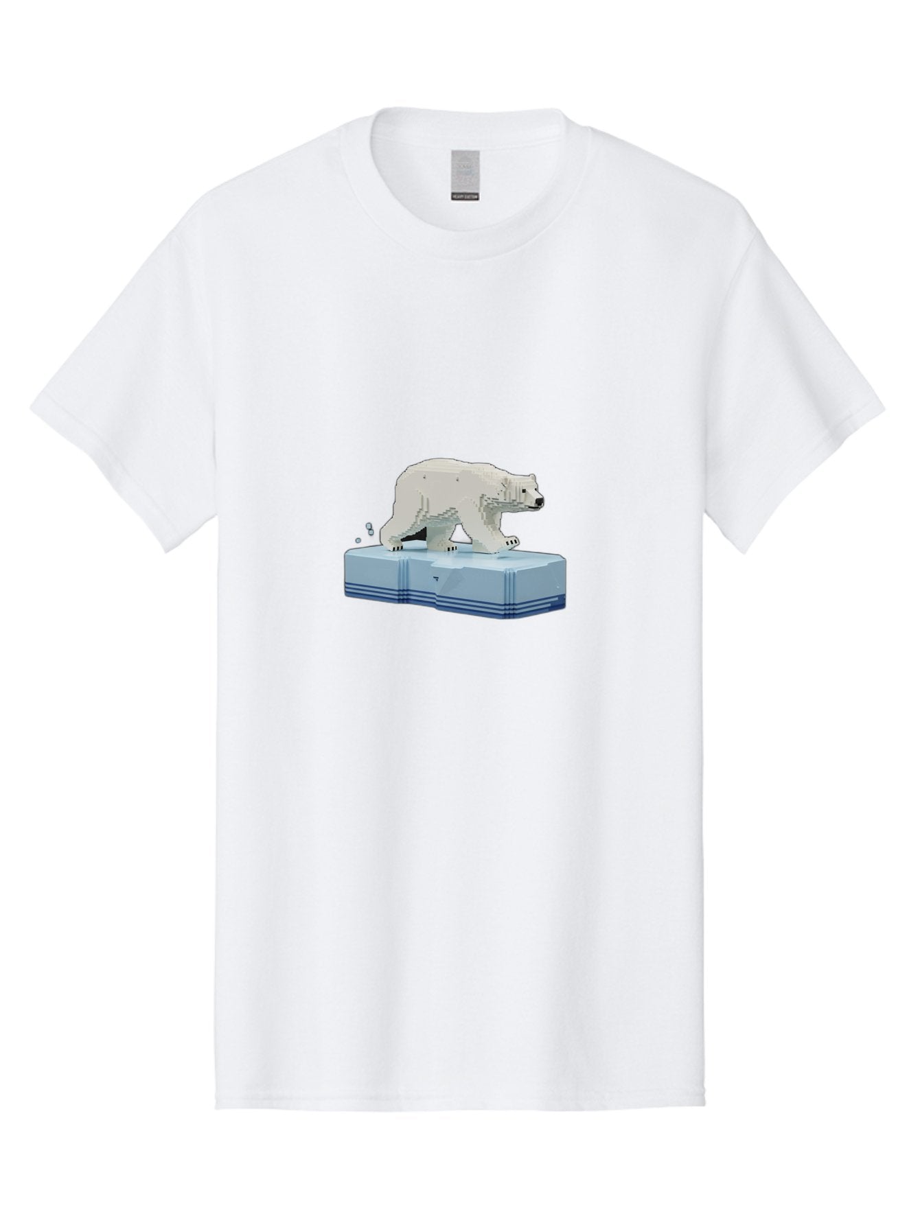 Polar-Bear-On-Iceberg-2 Men'S Graphic Tee, 100% Cotton, Comfortable Casual Summer Wear, Machine Washable, Polar Bear On Ice, 3D Model, White Bear, Arctic Wildlife, Frozen Landscape, Icy Platform, Digital Art, Low Poly, Pixelated Effect, Bae665