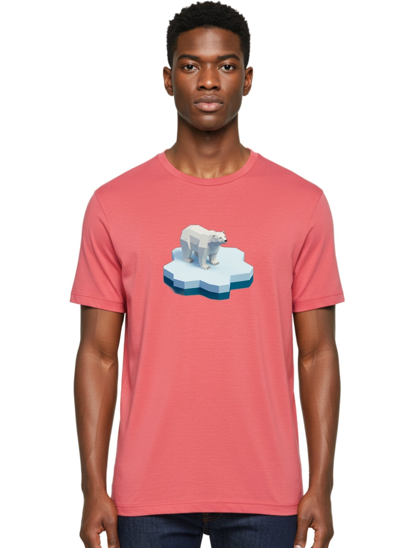 Polar-Bear-On-Iceberg Men'S Graphic Tee, 100% Cotton, Comfortable Casual Summer Wear, Machine Washable, Polar Bear On Iceberg, Low Poly Art, White Bear, Geometric Shapes, Icy Landscape, Arctic Wildlife, Climate Change, Cold Temperatures, Bae666 30