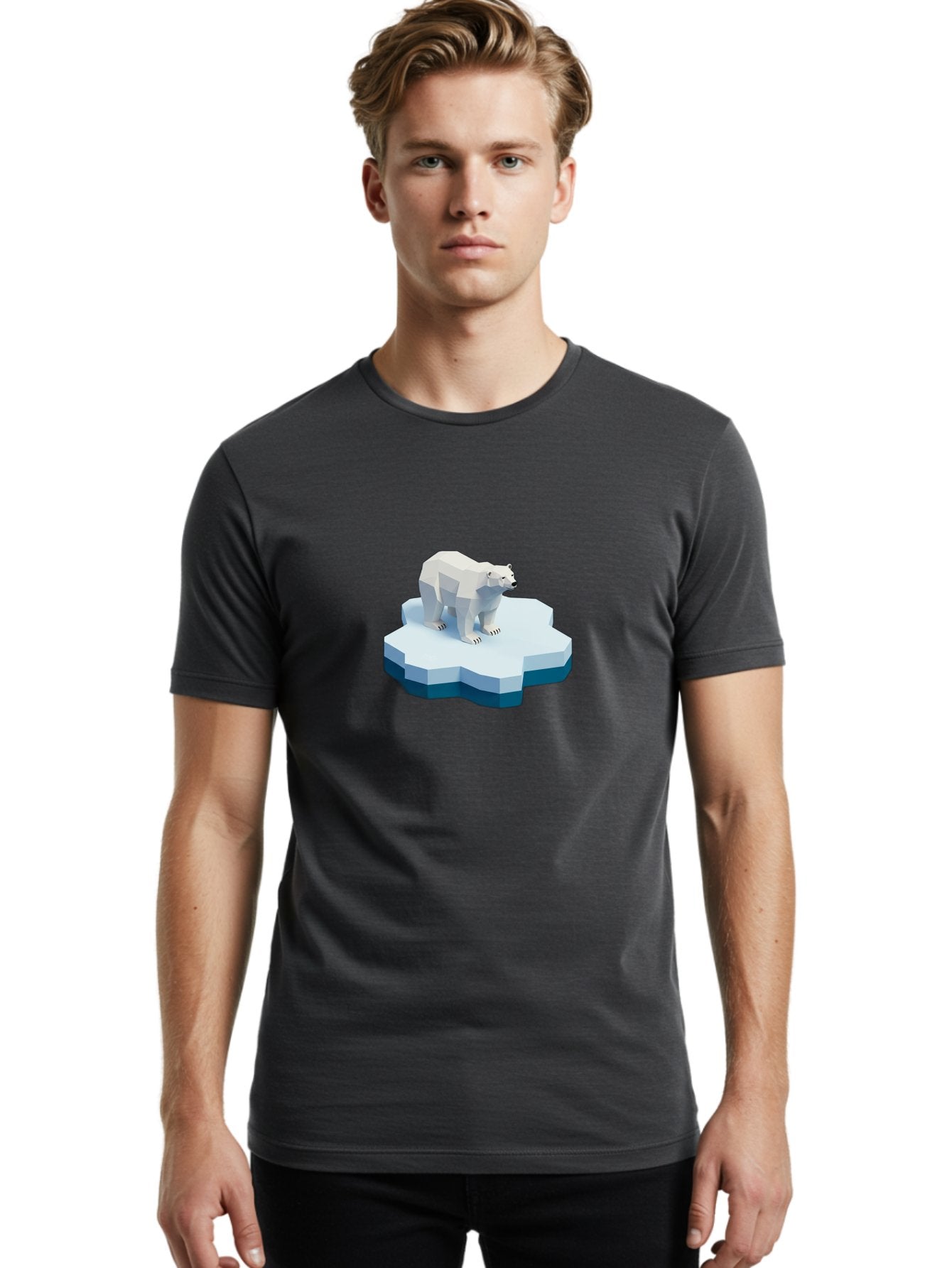 Polar-Bear-On-Iceberg Men'S Graphic Tee, 100% Cotton, Comfortable Casual Summer Wear, Machine Washable, Polar Bear On Iceberg, Low Poly Art, White Bear, Geometric Shapes, Icy Landscape, Arctic Wildlife, Climate Change, Cold Temperatures, Bae666 22