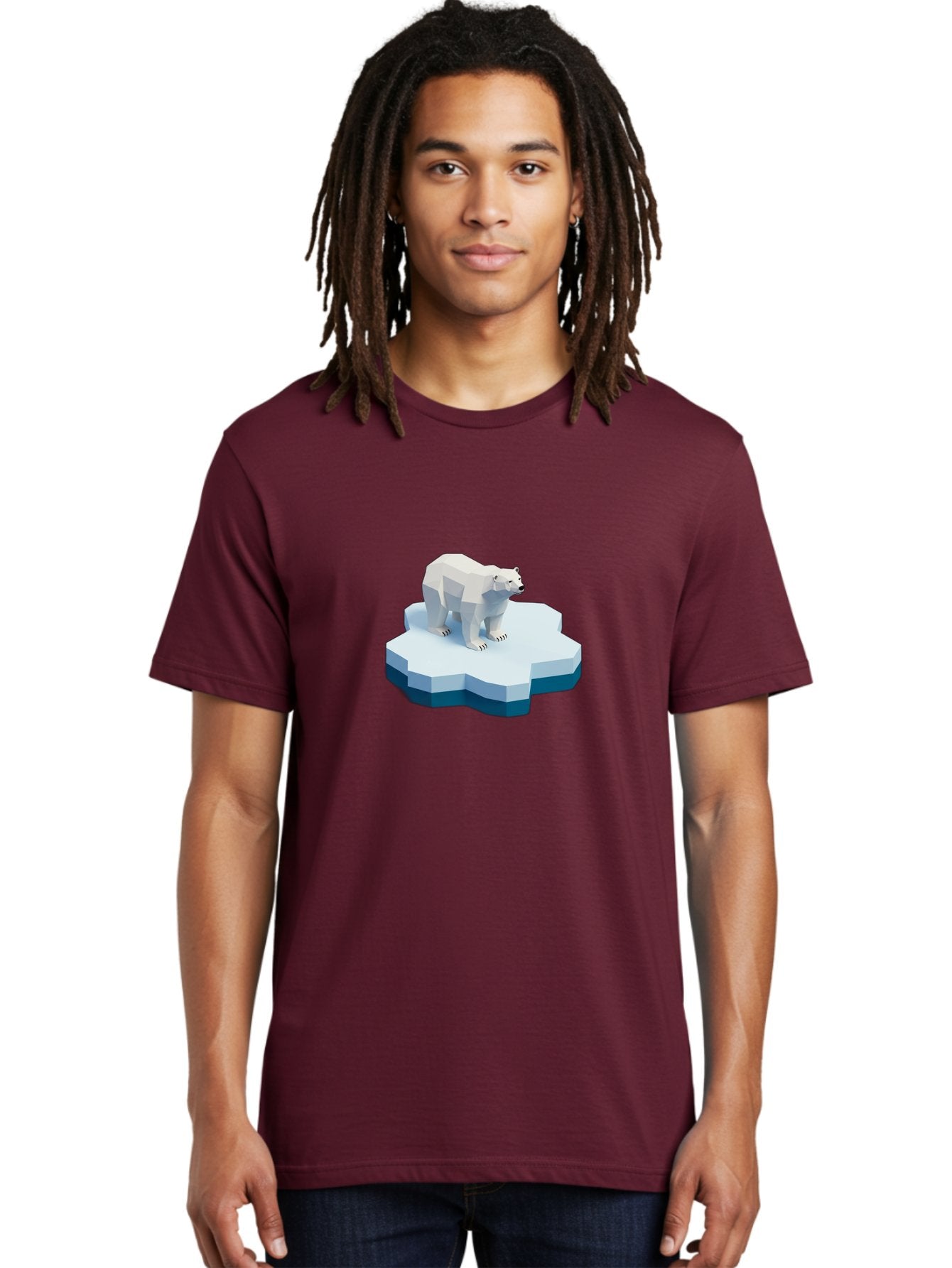 Polar-Bear-On-Iceberg Men'S Graphic Tee, 100% Cotton, Comfortable Casual Summer Wear, Machine Washable, Polar Bear On Iceberg, Low Poly Art, White Bear, Geometric Shapes, Icy Landscape, Arctic Wildlife, Climate Change, Cold Temperatures, Bae666 25
