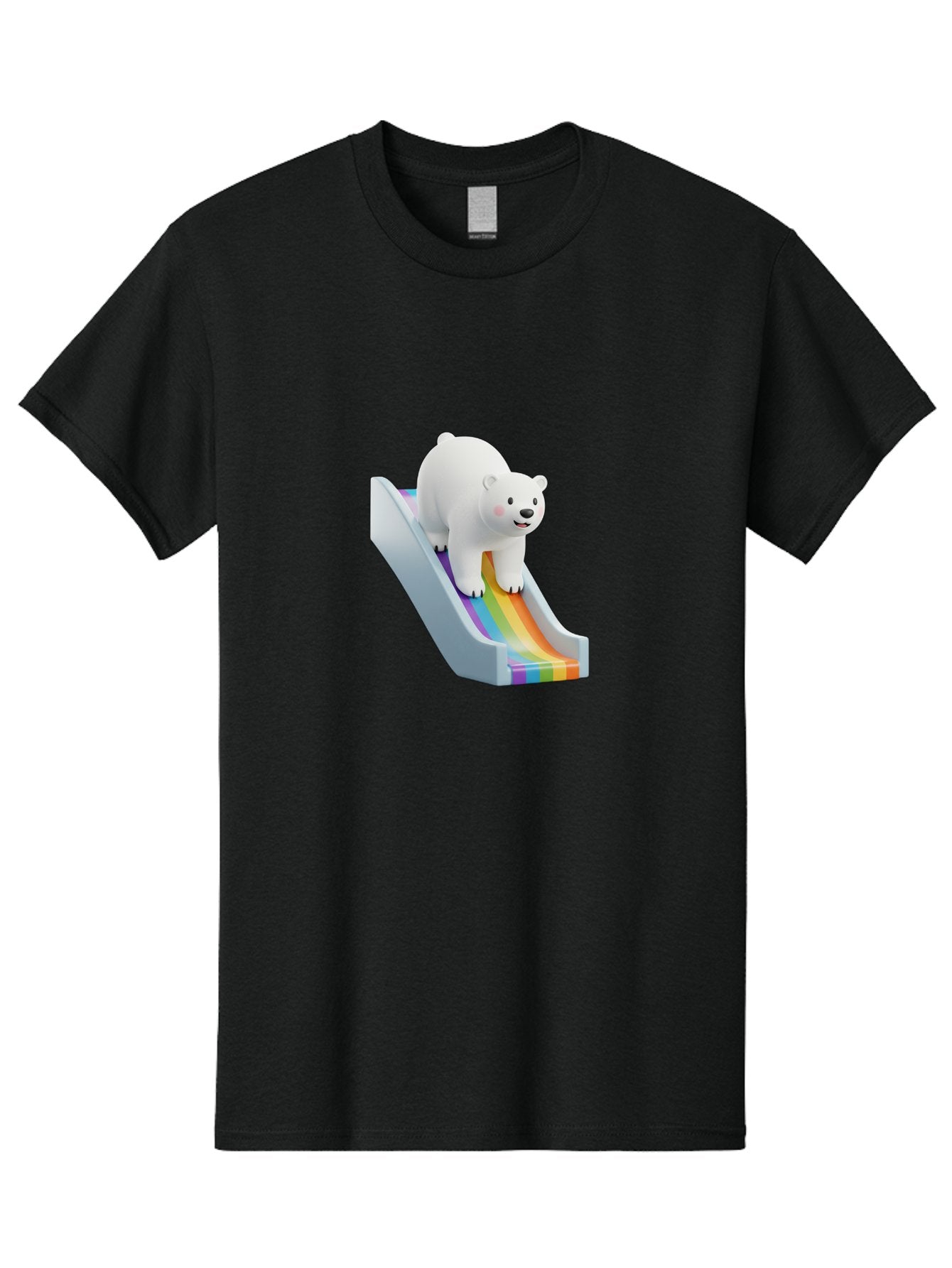 Polar-Bear-On-Slide Men'S Graphic Tee, 100% Cotton, Comfortable Casual Summer Wear, Machine Washable, Polar Bear On A Rainbow Slide, Cute Cartoon Bear, Playful Scene, 3D Illustration, Colorful Slide, Joyful Atmosphere, Kawaii Art, Bae667 8