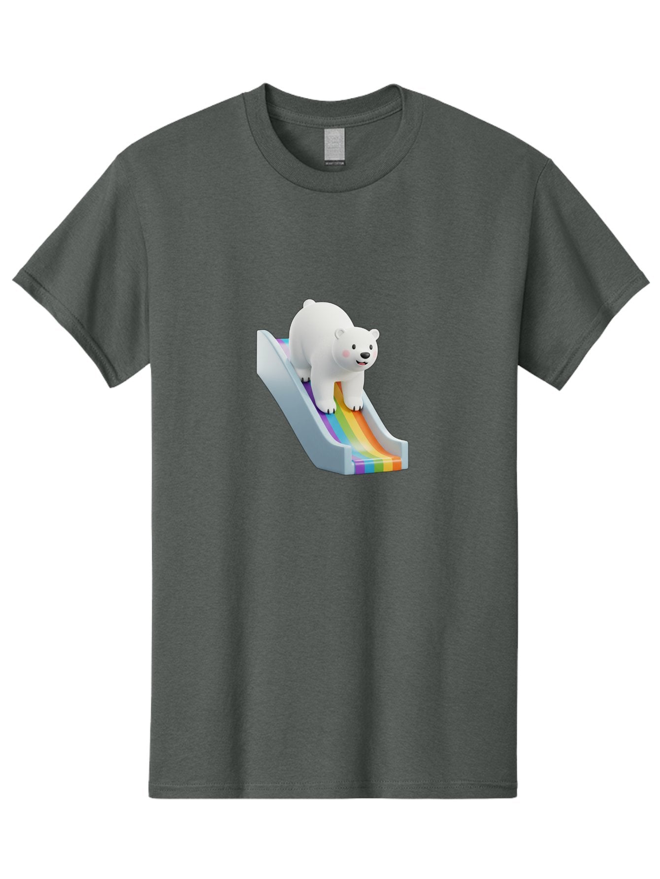 Polar-Bear-On-Slide Men'S Graphic Tee, 100% Cotton, Comfortable Casual Summer Wear, Machine Washable, Polar Bear On A Rainbow Slide, Cute Cartoon Bear, Playful Scene, 3D Illustration, Colorful Slide, Joyful Atmosphere, Kawaii Art, Bae667 12