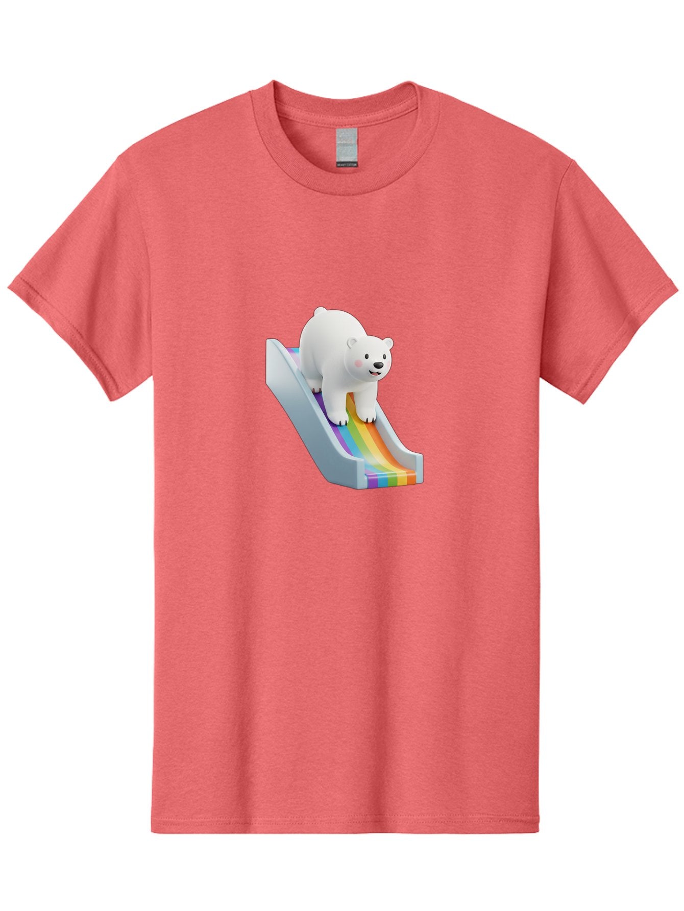 Polar-Bear-On-Slide Men'S Graphic Tee, 100% Cotton, Comfortable Casual Summer Wear, Machine Washable, Polar Bear On A Rainbow Slide, Cute Cartoon Bear, Playful Scene, 3D Illustration, Colorful Slide, Joyful Atmosphere, Kawaii Art, Bae667 9