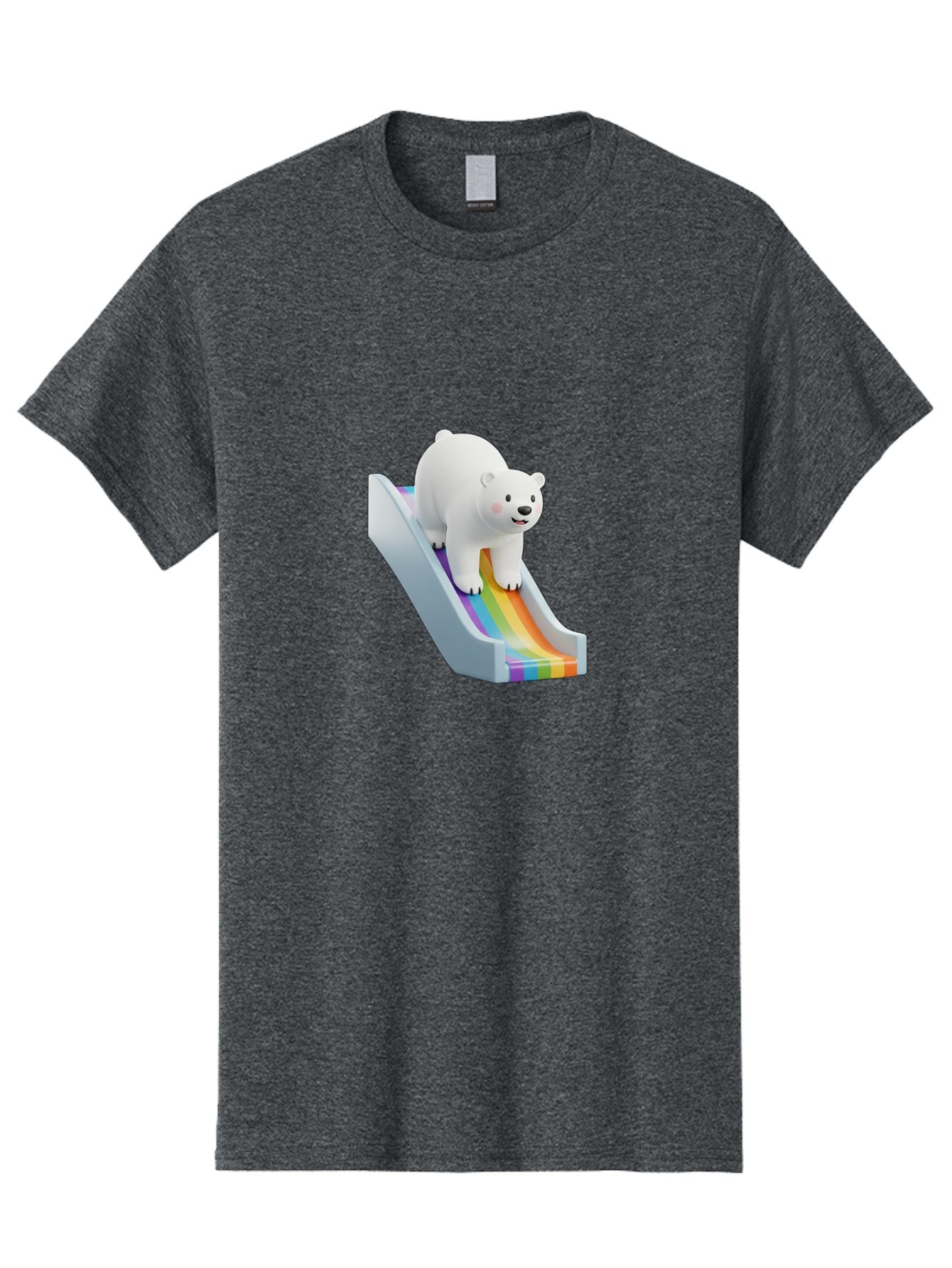 Polar-Bear-On-Slide Men'S Graphic Tee, 100% Cotton, Comfortable Casual Summer Wear, Machine Washable, Polar Bear On A Rainbow Slide, Cute Cartoon Bear, Playful Scene, 3D Illustration, Colorful Slide, Joyful Atmosphere, Kawaii Art, Bae667 6