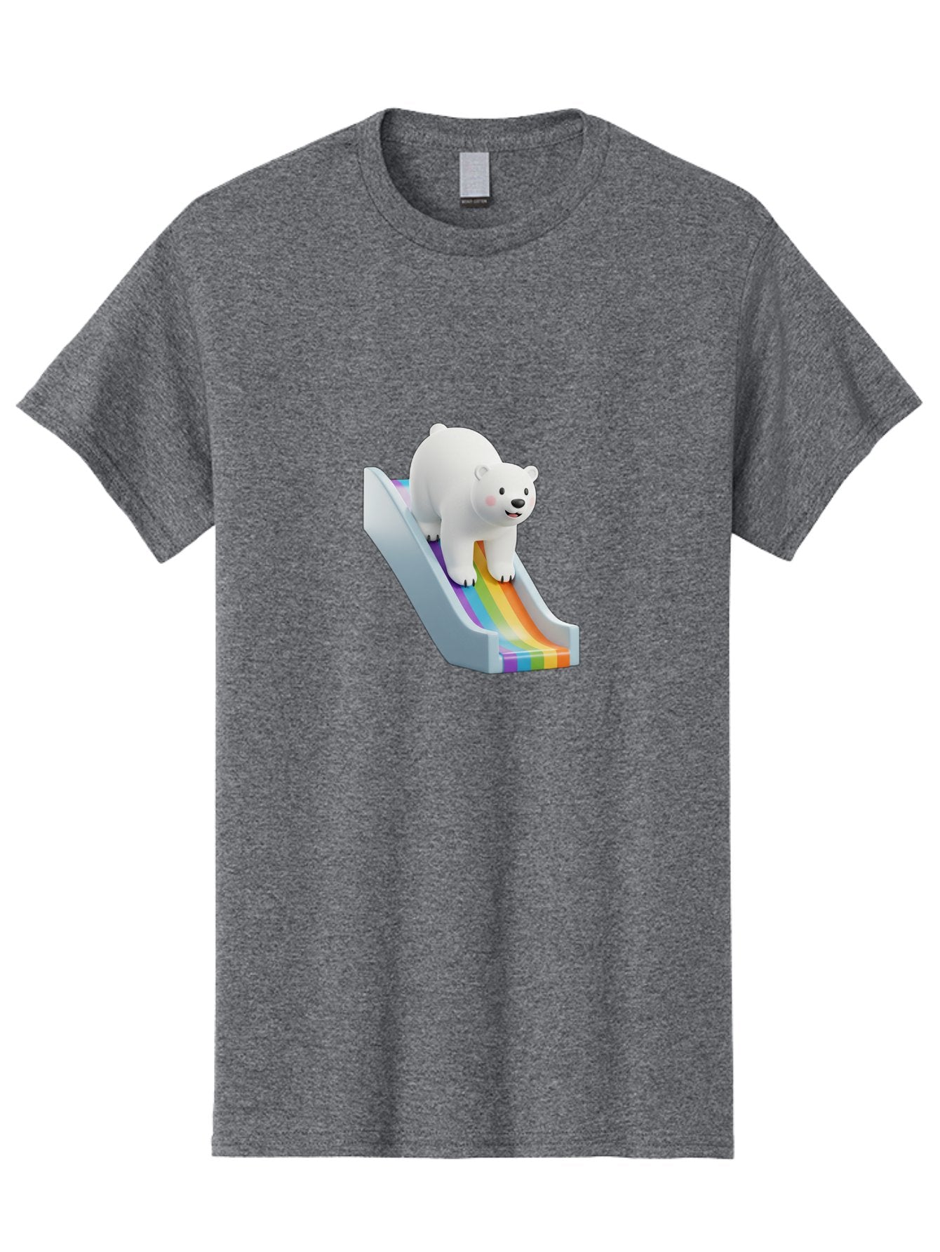 Polar-Bear-On-Slide Men'S Graphic Tee, 100% Cotton, Comfortable Casual Summer Wear, Machine Washable, Polar Bear On A Rainbow Slide, Cute Cartoon Bear, Playful Scene, 3D Illustration, Colorful Slide, Joyful Atmosphere, Kawaii Art, Bae667 15