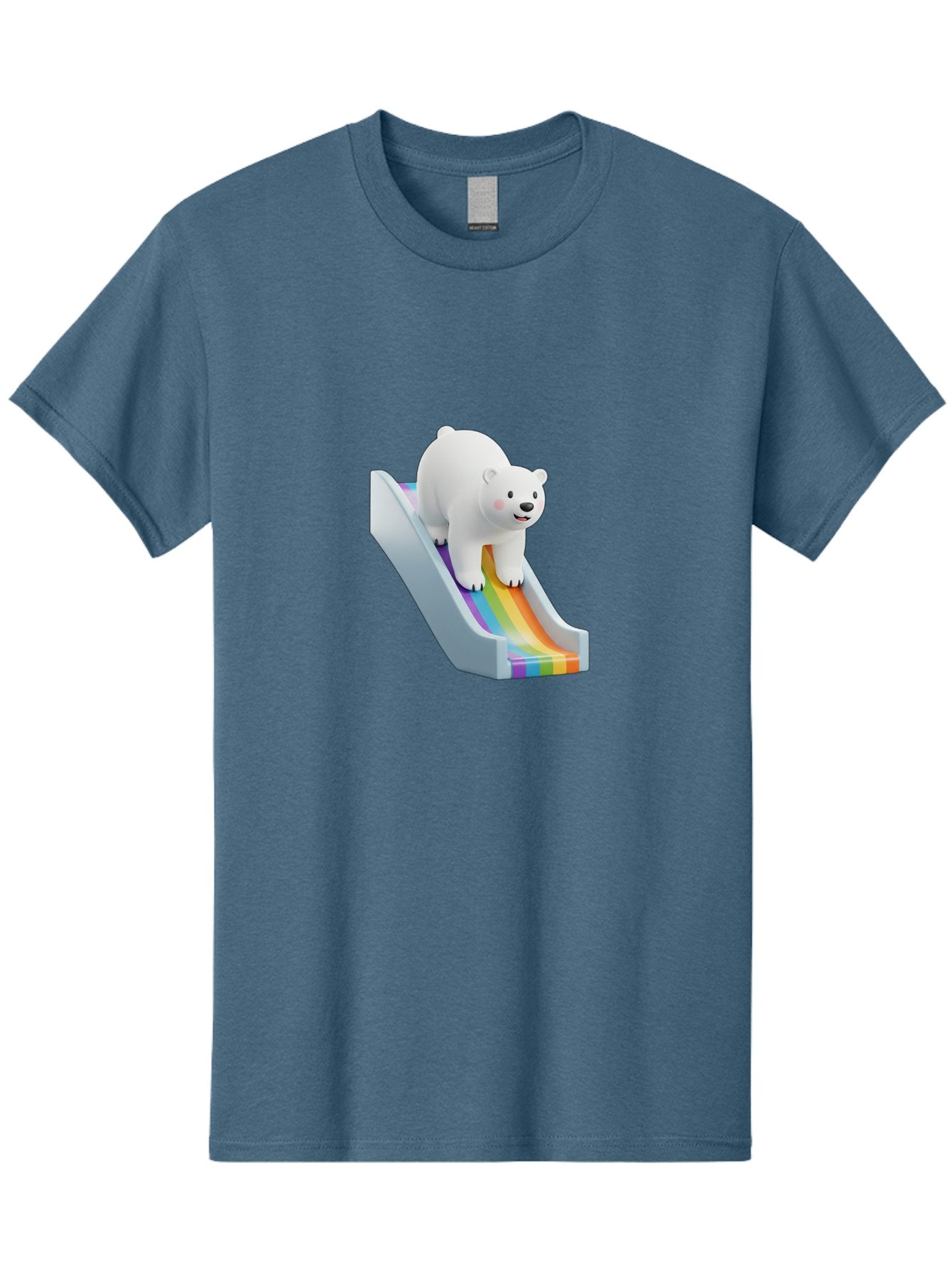 Polar-Bear-On-Slide Men'S Graphic Tee, 100% Cotton, Comfortable Casual Summer Wear, Machine Washable, Polar Bear On A Rainbow Slide, Cute Cartoon Bear, Playful Scene, 3D Illustration, Colorful Slide, Joyful Atmosphere, Kawaii Art, Bae667 11