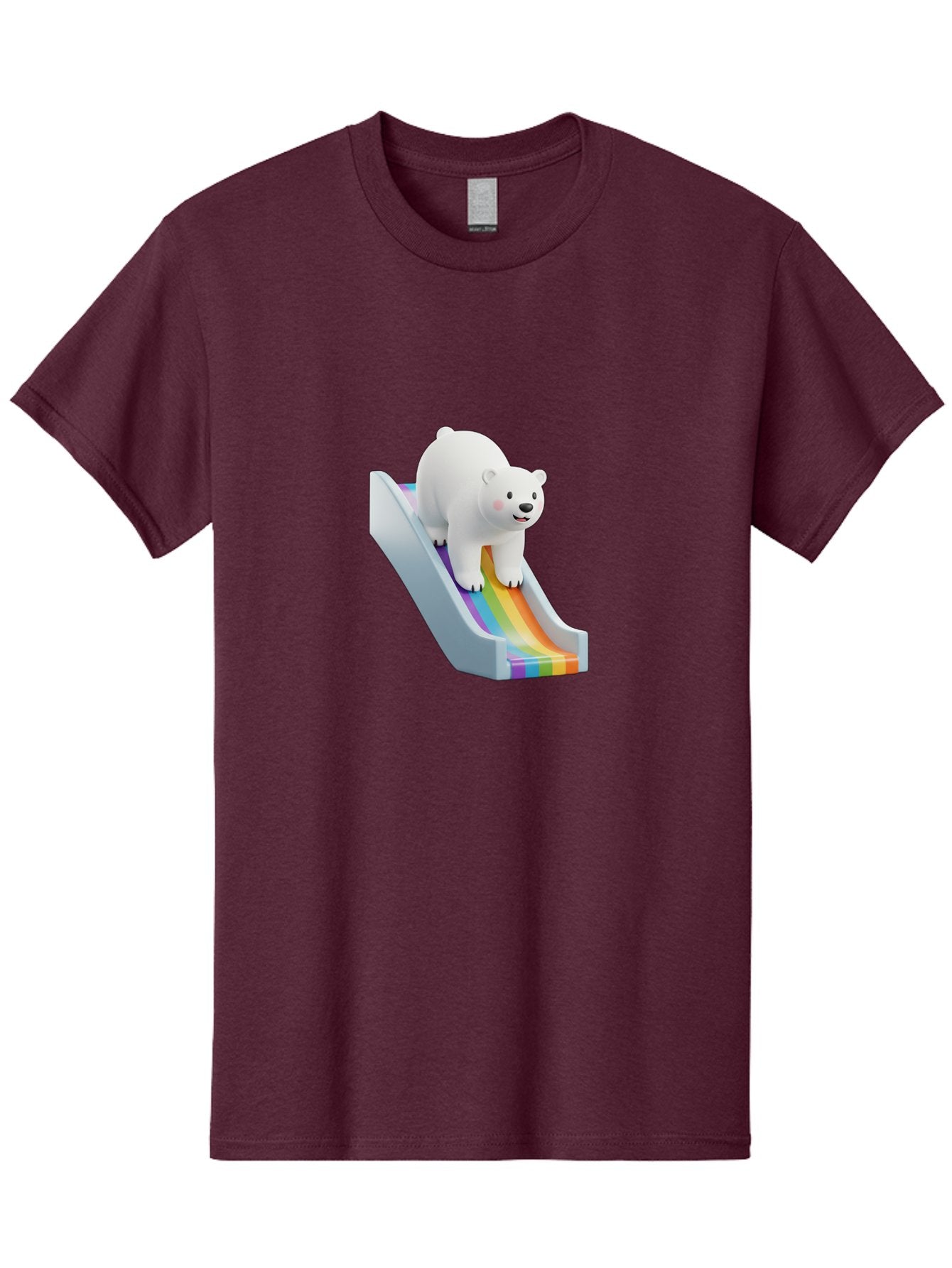 Polar-Bear-On-Slide Men'S Graphic Tee, 100% Cotton, Comfortable Casual Summer Wear, Machine Washable, Polar Bear On A Rainbow Slide, Cute Cartoon Bear, Playful Scene, 3D Illustration, Colorful Slide, Joyful Atmosphere, Kawaii Art, Bae667 10