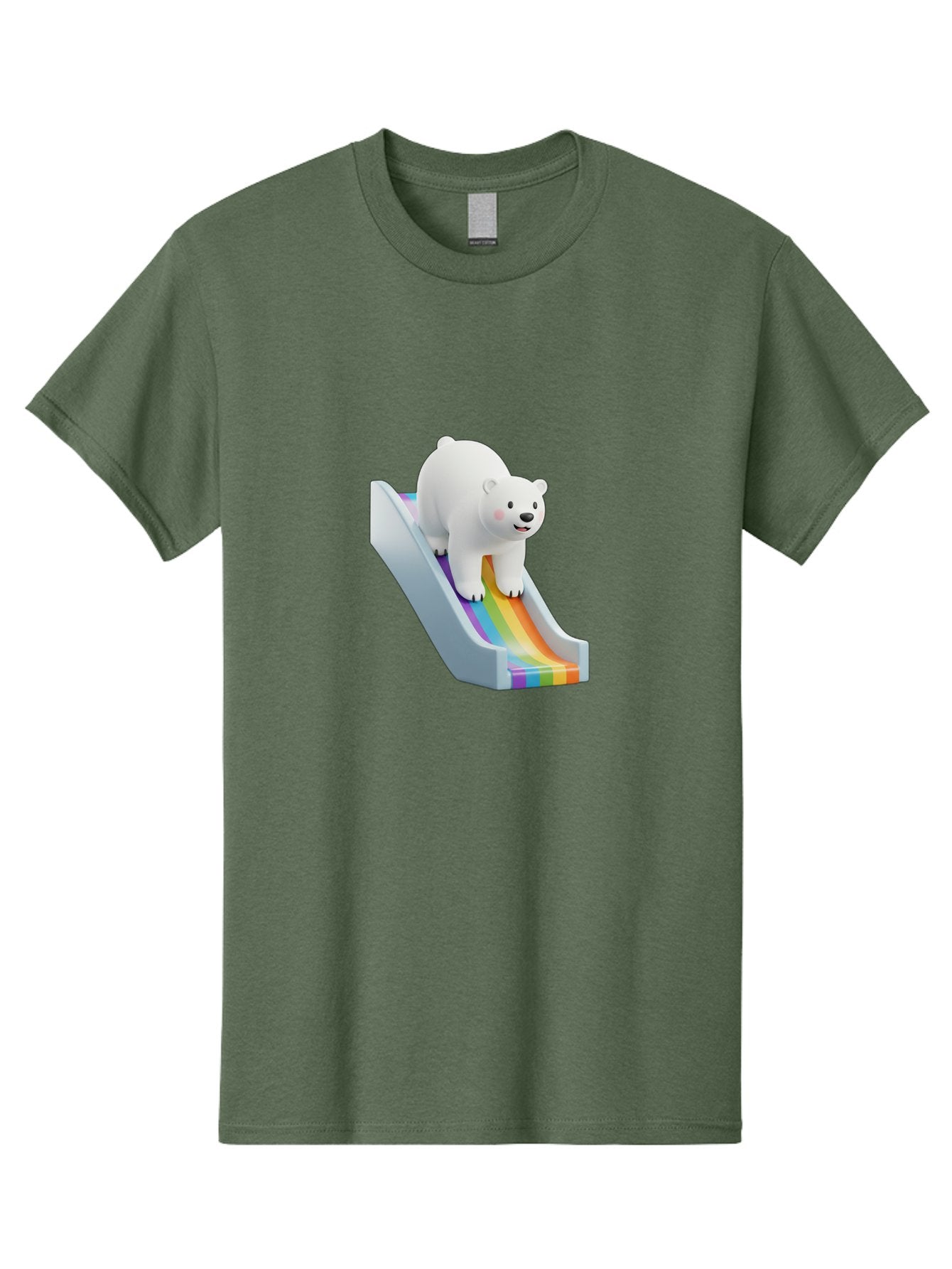 Polar-Bear-On-Slide Men'S Graphic Tee, 100% Cotton, Comfortable Casual Summer Wear, Machine Washable, Polar Bear On A Rainbow Slide, Cute Cartoon Bear, Playful Scene, 3D Illustration, Colorful Slide, Joyful Atmosphere, Kawaii Art, Bae667 13