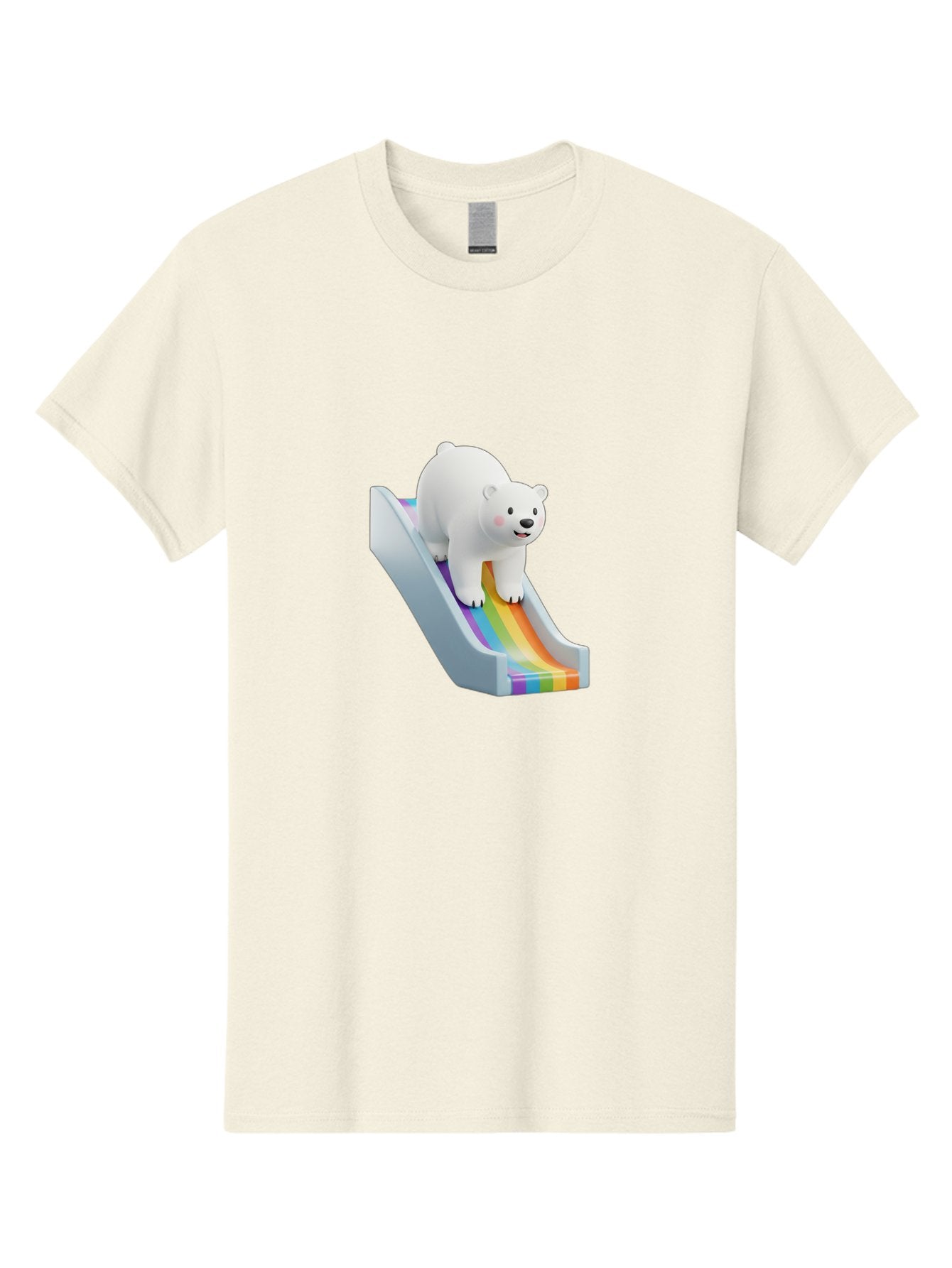 Polar-Bear-On-Slide Men'S Graphic Tee, 100% Cotton, Comfortable Casual Summer Wear, Machine Washable, Polar Bear On A Rainbow Slide, Cute Cartoon Bear, Playful Scene, 3D Illustration, Colorful Slide, Joyful Atmosphere, Kawaii Art, Bae667 4