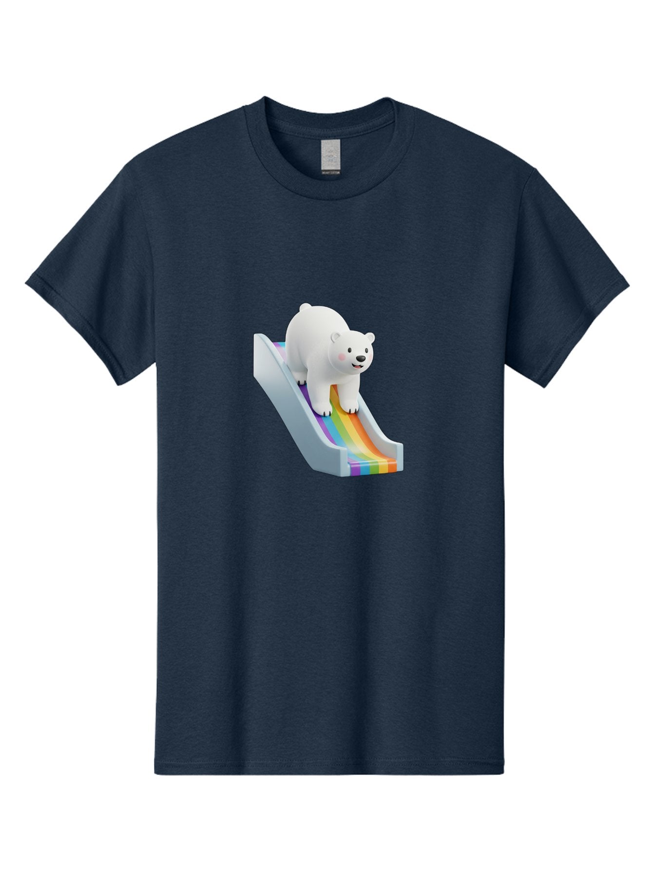 Polar-Bear-On-Slide Men'S Graphic Tee, 100% Cotton, Comfortable Casual Summer Wear, Machine Washable, Polar Bear On A Rainbow Slide, Cute Cartoon Bear, Playful Scene, 3D Illustration, Colorful Slide, Joyful Atmosphere, Kawaii Art, Bae667 7