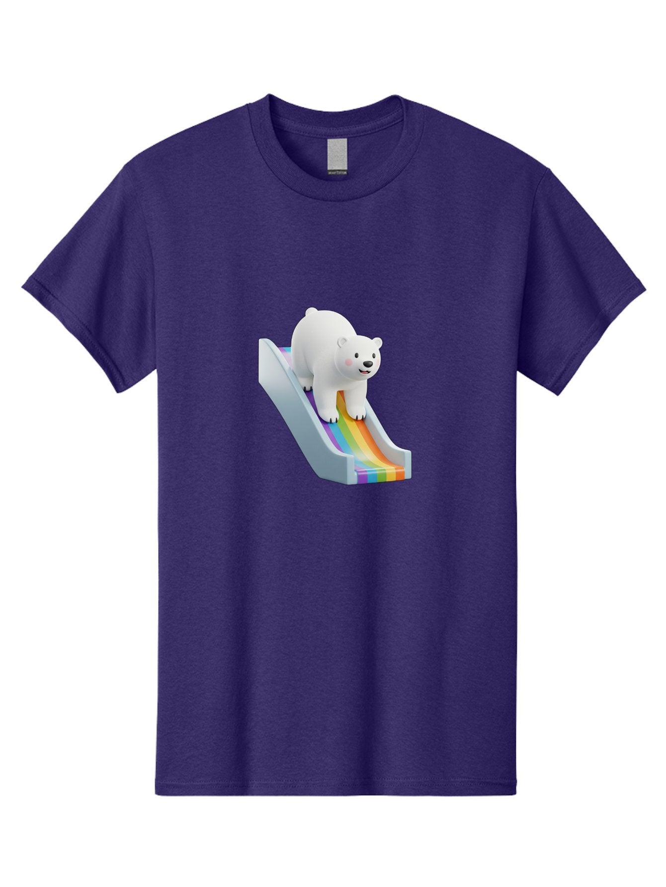 Polar-Bear-On-Slide Men'S Graphic Tee, 100% Cotton, Comfortable Casual Summer Wear, Machine Washable, Polar Bear On A Rainbow Slide, Cute Cartoon Bear, Playful Scene, 3D Illustration, Colorful Slide, Joyful Atmosphere, Kawaii Art, Bae667