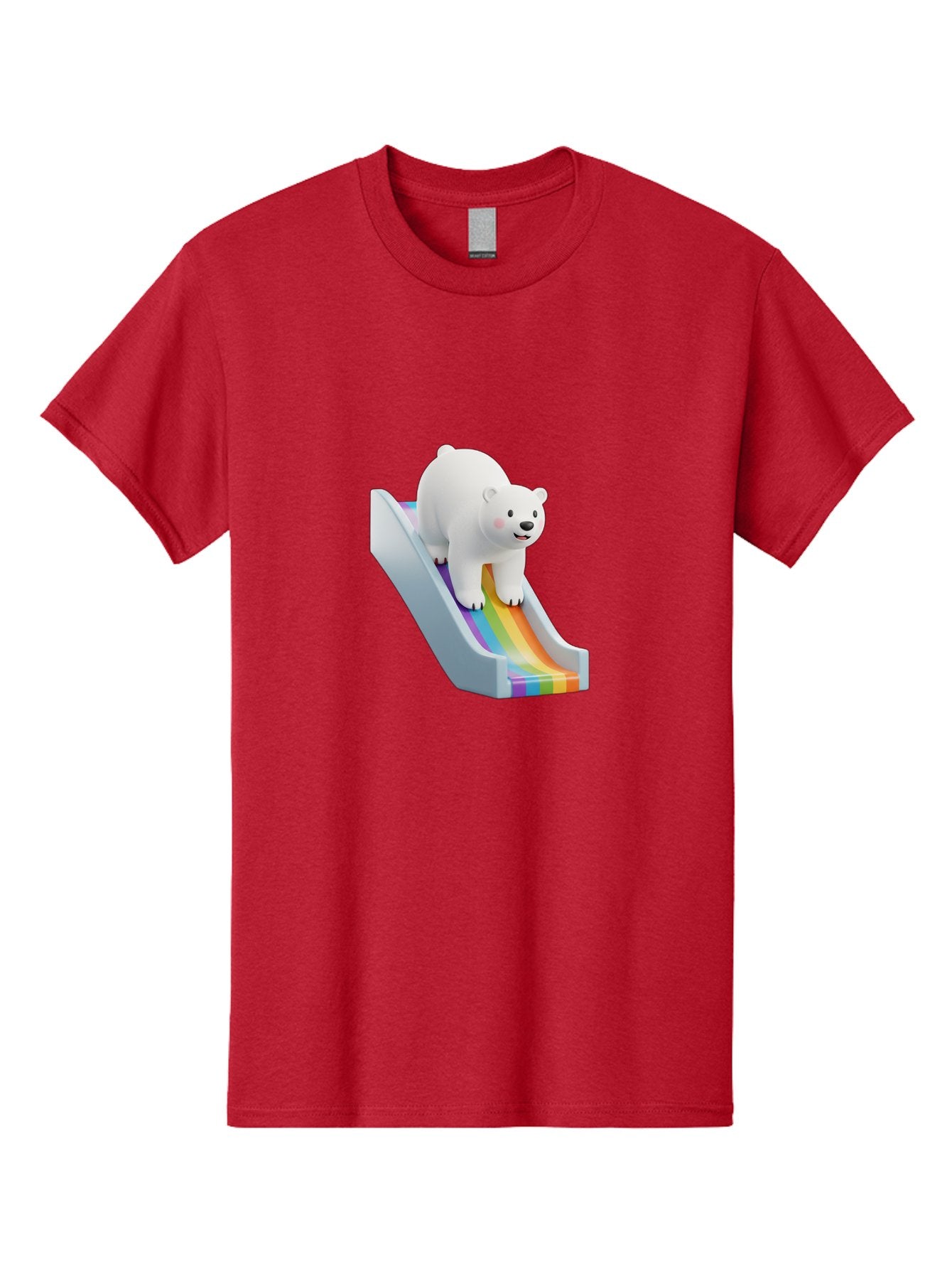 Polar-Bear-On-Slide Men'S Graphic Tee, 100% Cotton, Comfortable Casual Summer Wear, Machine Washable, Polar Bear On A Rainbow Slide, Cute Cartoon Bear, Playful Scene, 3D Illustration, Colorful Slide, Joyful Atmosphere, Kawaii Art, Bae667 3