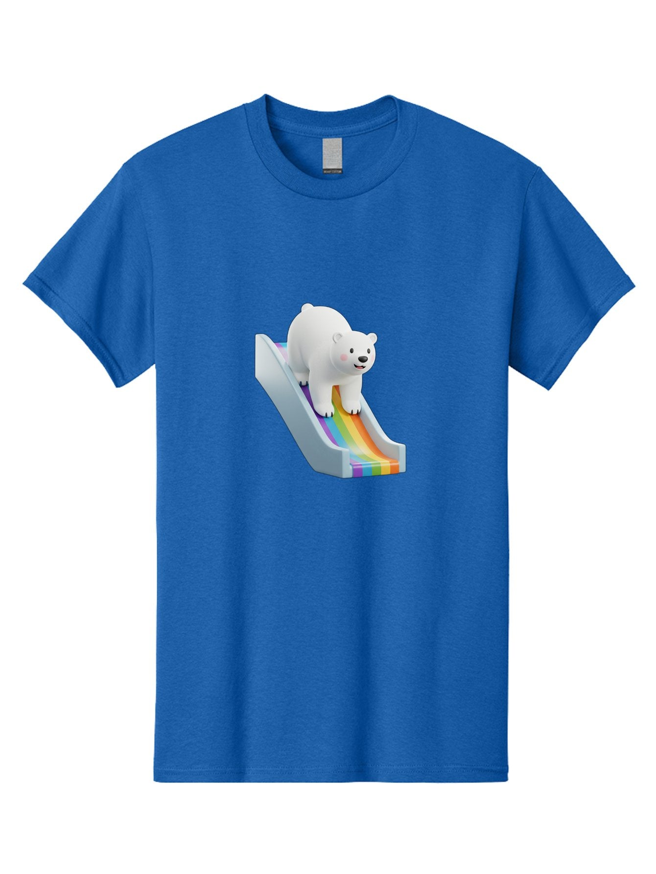 Polar-Bear-On-Slide Men'S Graphic Tee, 100% Cotton, Comfortable Casual Summer Wear, Machine Washable, Polar Bear On A Rainbow Slide, Cute Cartoon Bear, Playful Scene, 3D Illustration, Colorful Slide, Joyful Atmosphere, Kawaii Art, Bae667