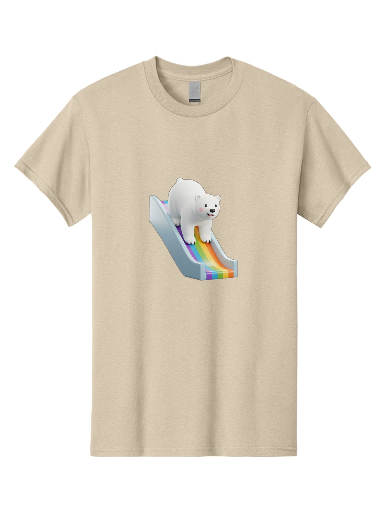 Polar-Bear-On-Slide Men'S Graphic Tee, 100% Cotton, Comfortable Casual Summer Wear, Machine Washable, Polar Bear On A Rainbow Slide, Cute Cartoon Bear, Playful Scene, 3D Illustration, Colorful Slide, Joyful Atmosphere, Kawaii Art, Bae667 5
