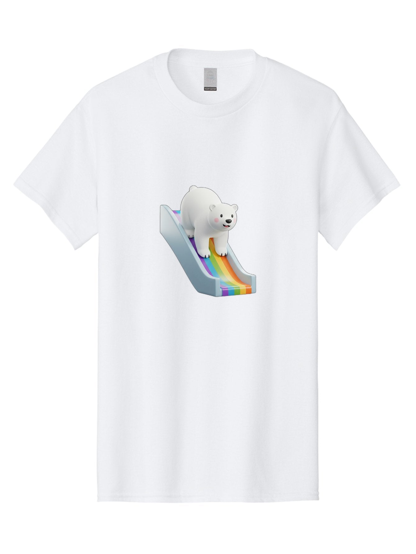 Polar-Bear-On-Slide Men'S Graphic Tee, 100% Cotton, Comfortable Casual Summer Wear, Machine Washable, Polar Bear On A Rainbow Slide, Cute Cartoon Bear, Playful Scene, 3D Illustration, Colorful Slide, Joyful Atmosphere, Kawaii Art, Bae667 14