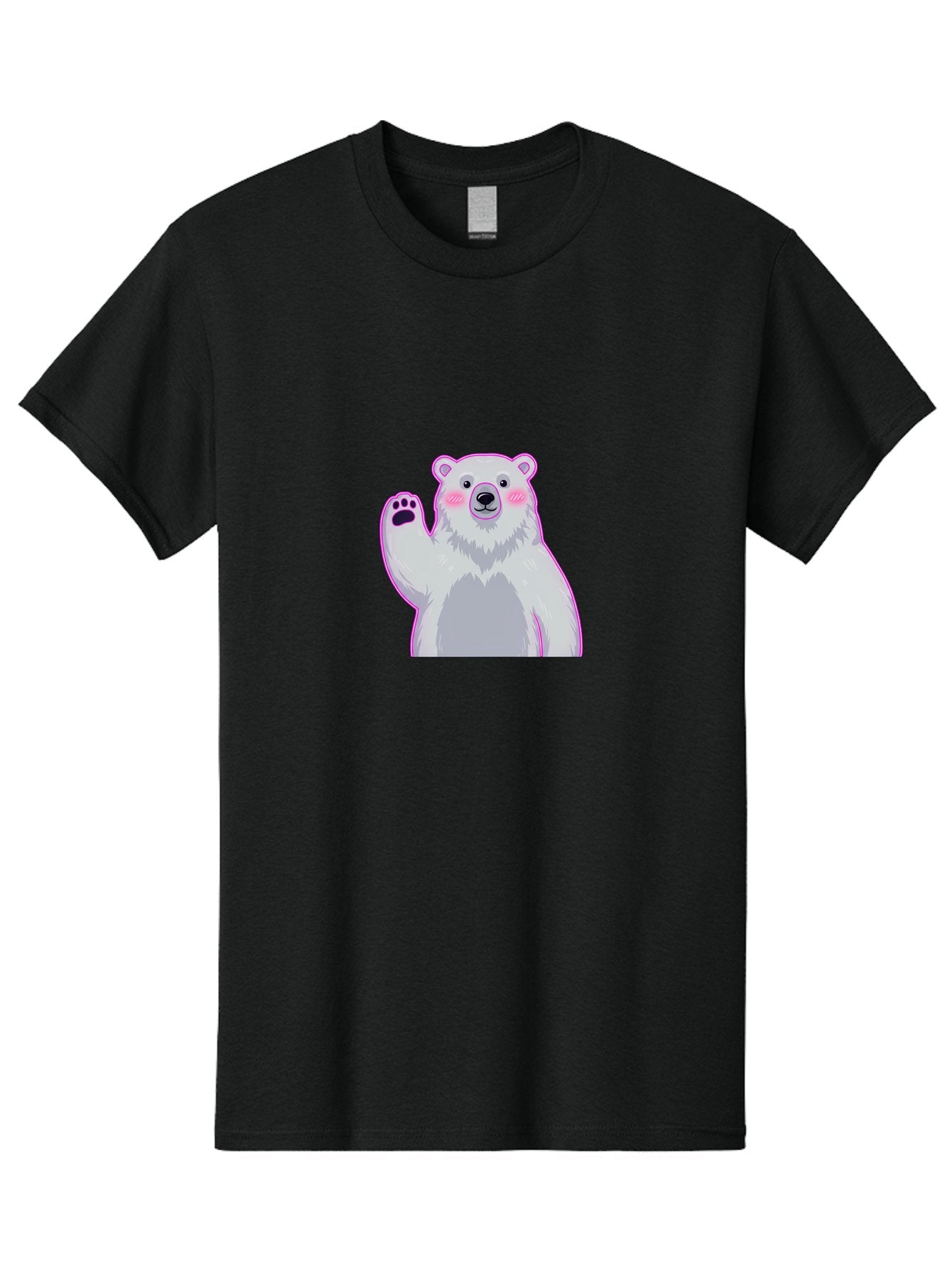 Polar-Bear-Waving Men'S Graphic Tee, 100% Cotton, Comfortable Casual Summer Wear, Machine Washable, Cartoon Polar Bear, Waving Hand, Cute Animal, Kawaii Illustration, Pink Cheeks, White Fur, Friendly Gesture, Adorable Character Bae669 5
