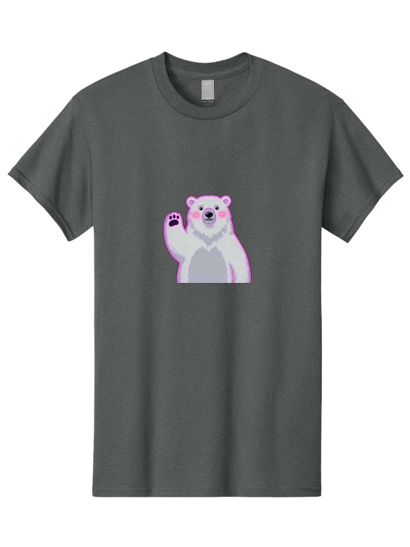 Polar-Bear-Waving Men'S Graphic Tee, 100% Cotton, Comfortable Casual Summer Wear, Machine Washable, Cartoon Polar Bear, Waving Hand, Cute Animal, Kawaii Illustration, Pink Cheeks, White Fur, Friendly Gesture, Adorable Character Bae669 8