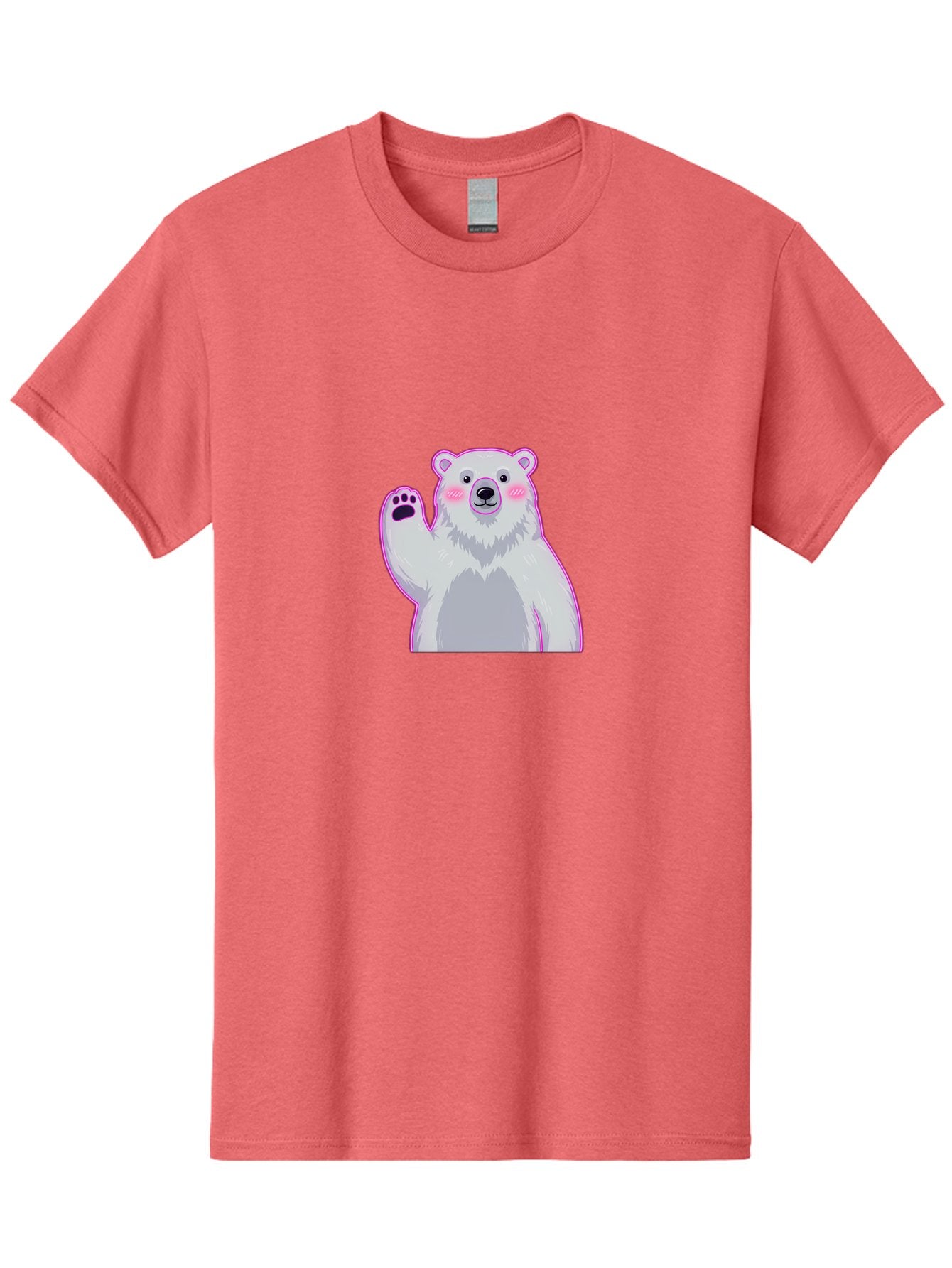 Polar-Bear-Waving Men'S Graphic Tee, 100% Cotton, Comfortable Casual Summer Wear, Machine Washable, Cartoon Polar Bear, Waving Hand, Cute Animal, Kawaii Illustration, Pink Cheeks, White Fur, Friendly Gesture, Adorable Character Bae669 7