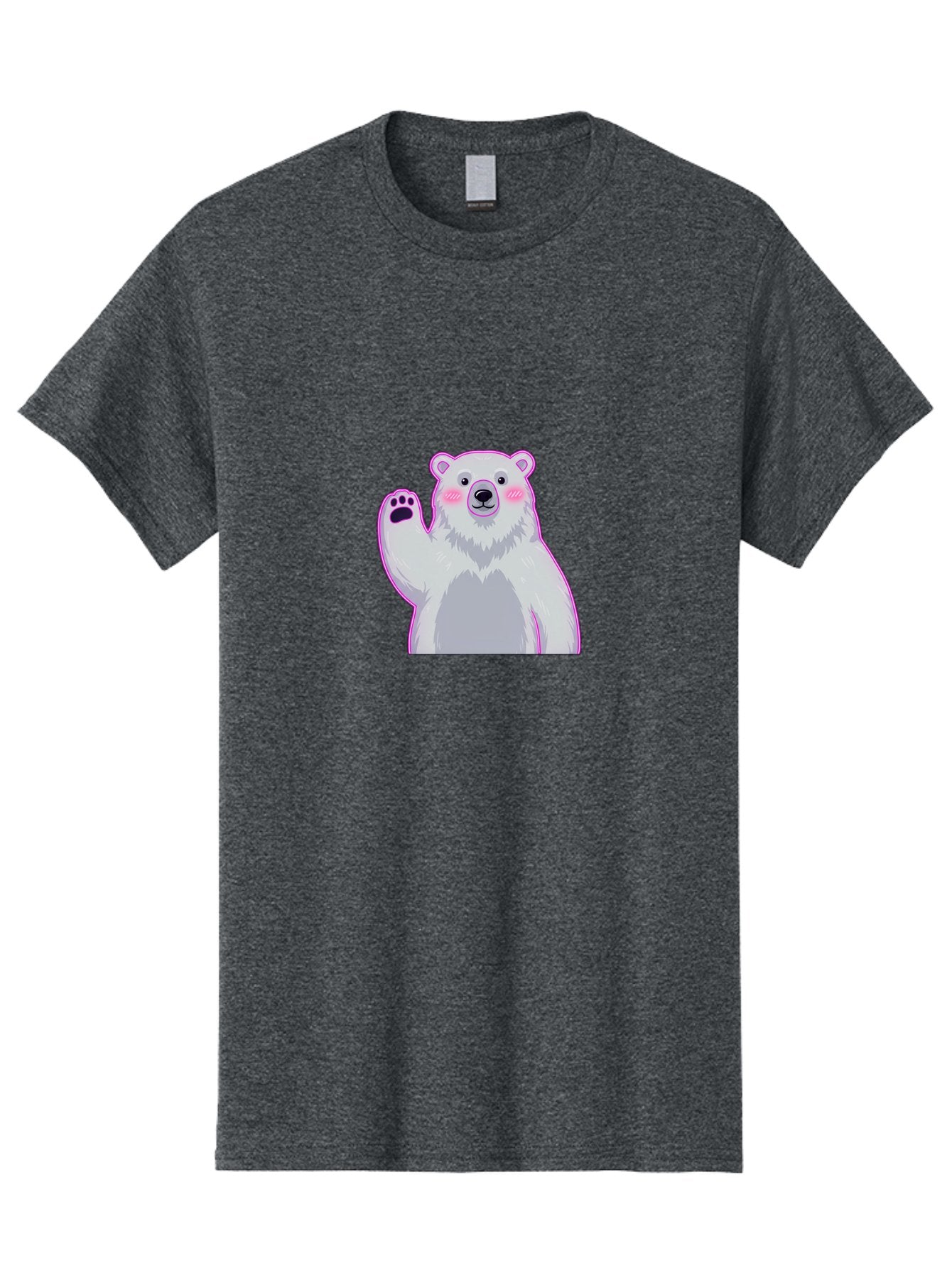 Polar-Bear-Waving Men'S Graphic Tee, 100% Cotton, Comfortable Casual Summer Wear, Machine Washable, Cartoon Polar Bear, Waving Hand, Cute Animal, Kawaii Illustration, Pink Cheeks, White Fur, Friendly Gesture, Adorable Character Bae669 4