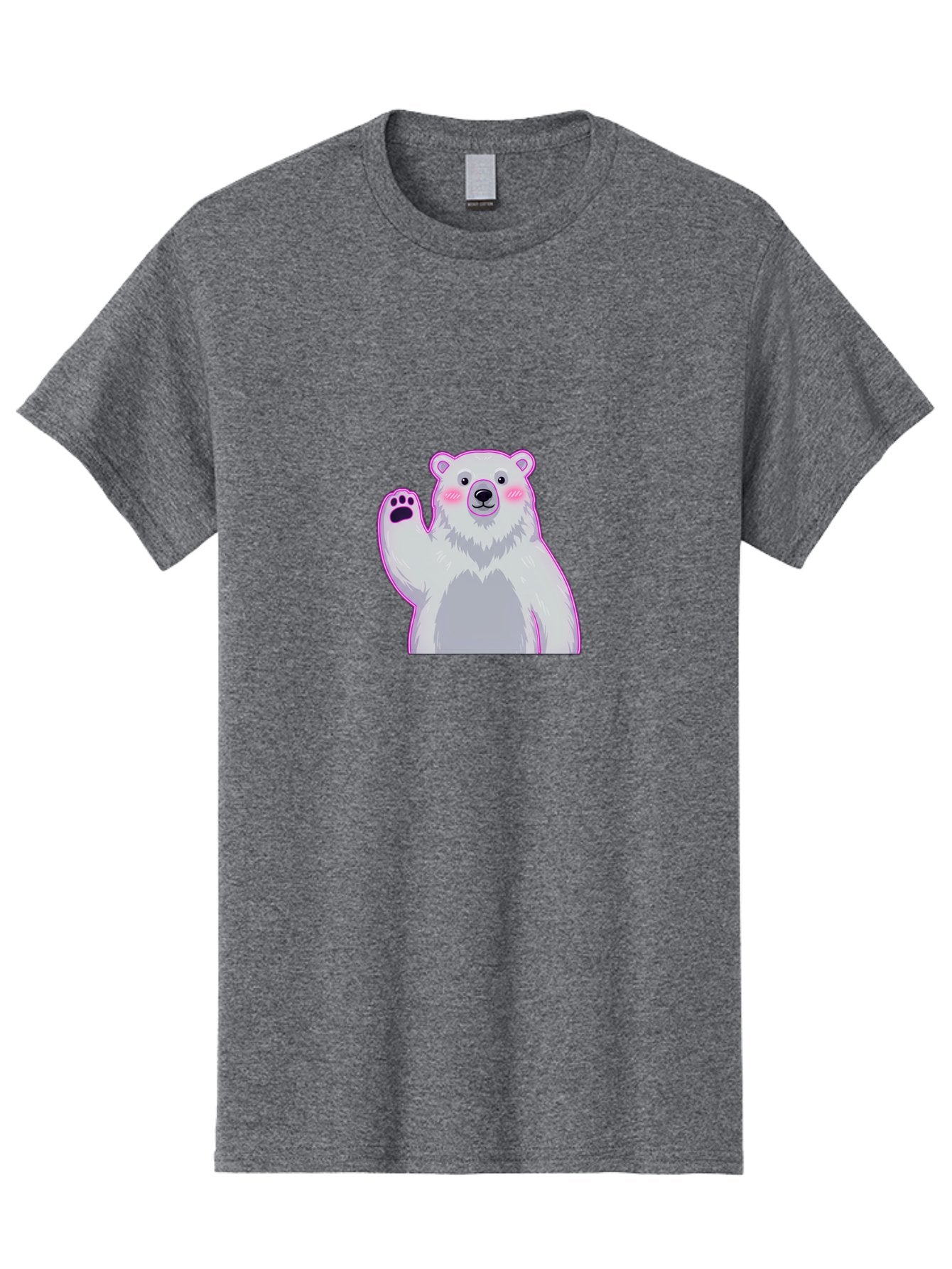 Polar-Bear-Waving Men'S Graphic Tee, 100% Cotton, Comfortable Casual Summer Wear, Machine Washable, Cartoon Polar Bear, Waving Hand, Cute Animal, Kawaii Illustration, Pink Cheeks, White Fur, Friendly Gesture, Adorable Character Bae669 10