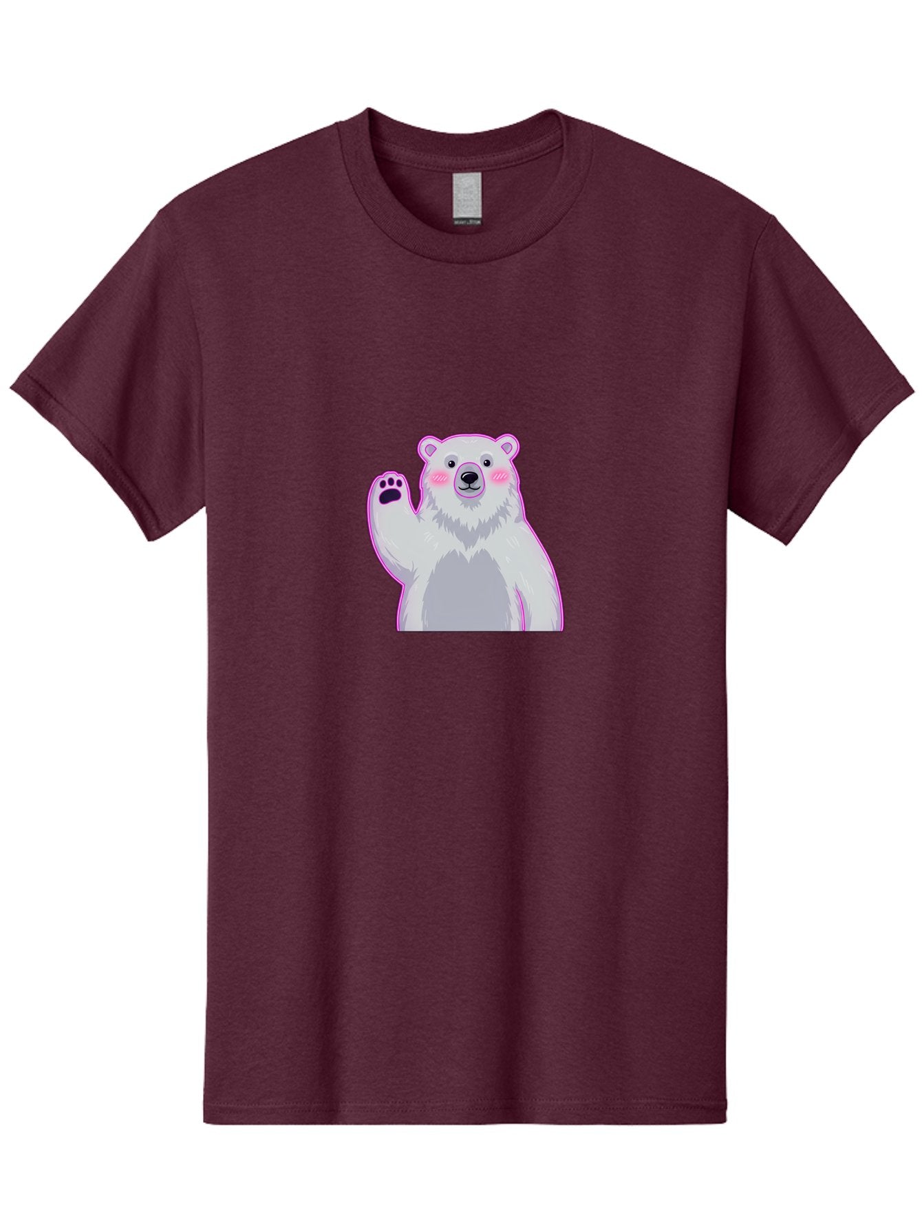 Polar-Bear-Waving Men'S Graphic Tee, 100% Cotton, Comfortable Casual Summer Wear, Machine Washable, Cartoon Polar Bear, Waving Hand, Cute Animal, Kawaii Illustration, Pink Cheeks, White Fur, Friendly Gesture, Adorable Character Bae669 13