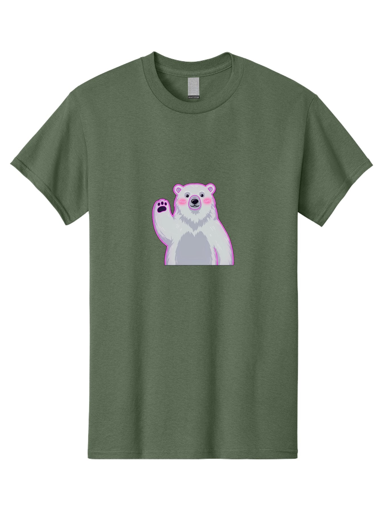 Polar-Bear-Waving Men'S Graphic Tee, 100% Cotton, Comfortable Casual Summer Wear, Machine Washable, Cartoon Polar Bear, Waving Hand, Cute Animal, Kawaii Illustration, Pink Cheeks, White Fur, Friendly Gesture, Adorable Character Bae669 14