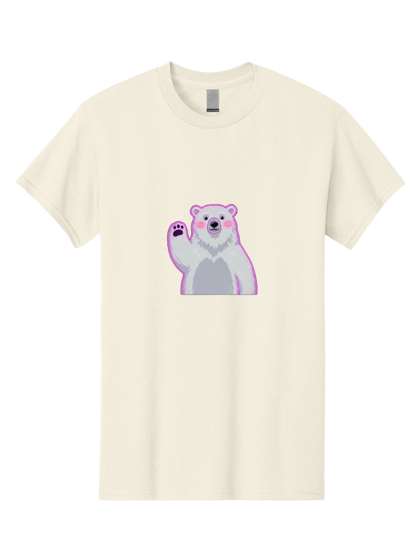 Polar-Bear-Waving Men'S Graphic Tee, 100% Cotton, Comfortable Casual Summer Wear, Machine Washable, Cartoon Polar Bear, Waving Hand, Cute Animal, Kawaii Illustration, Pink Cheeks, White Fur, Friendly Gesture, Adorable Character Bae669 11