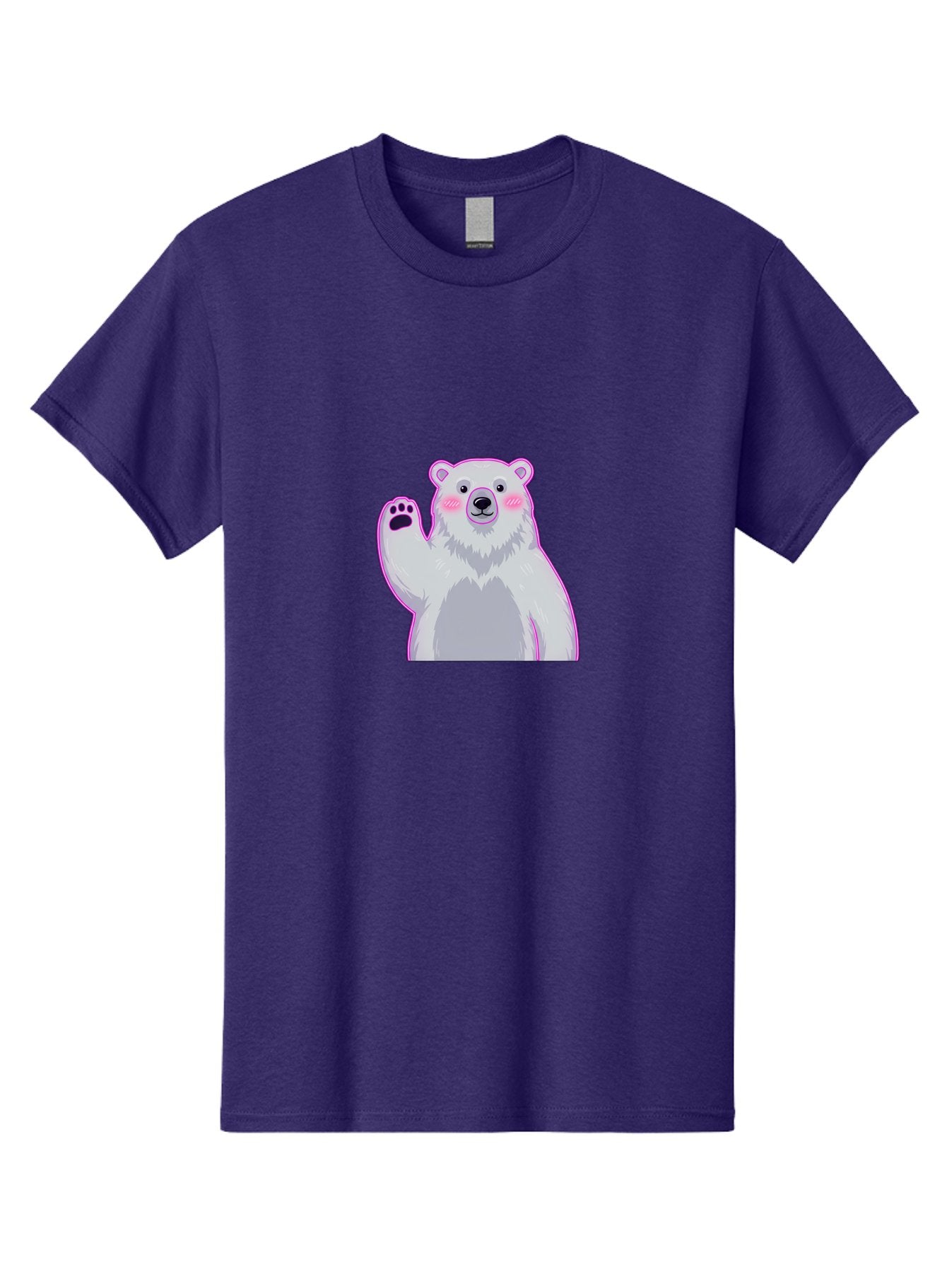 Polar-Bear-Waving Men'S Graphic Tee, 100% Cotton, Comfortable Casual Summer Wear, Machine Washable, Cartoon Polar Bear, Waving Hand, Cute Animal, Kawaii Illustration, Pink Cheeks, White Fur, Friendly Gesture, Adorable Character Bae669 9