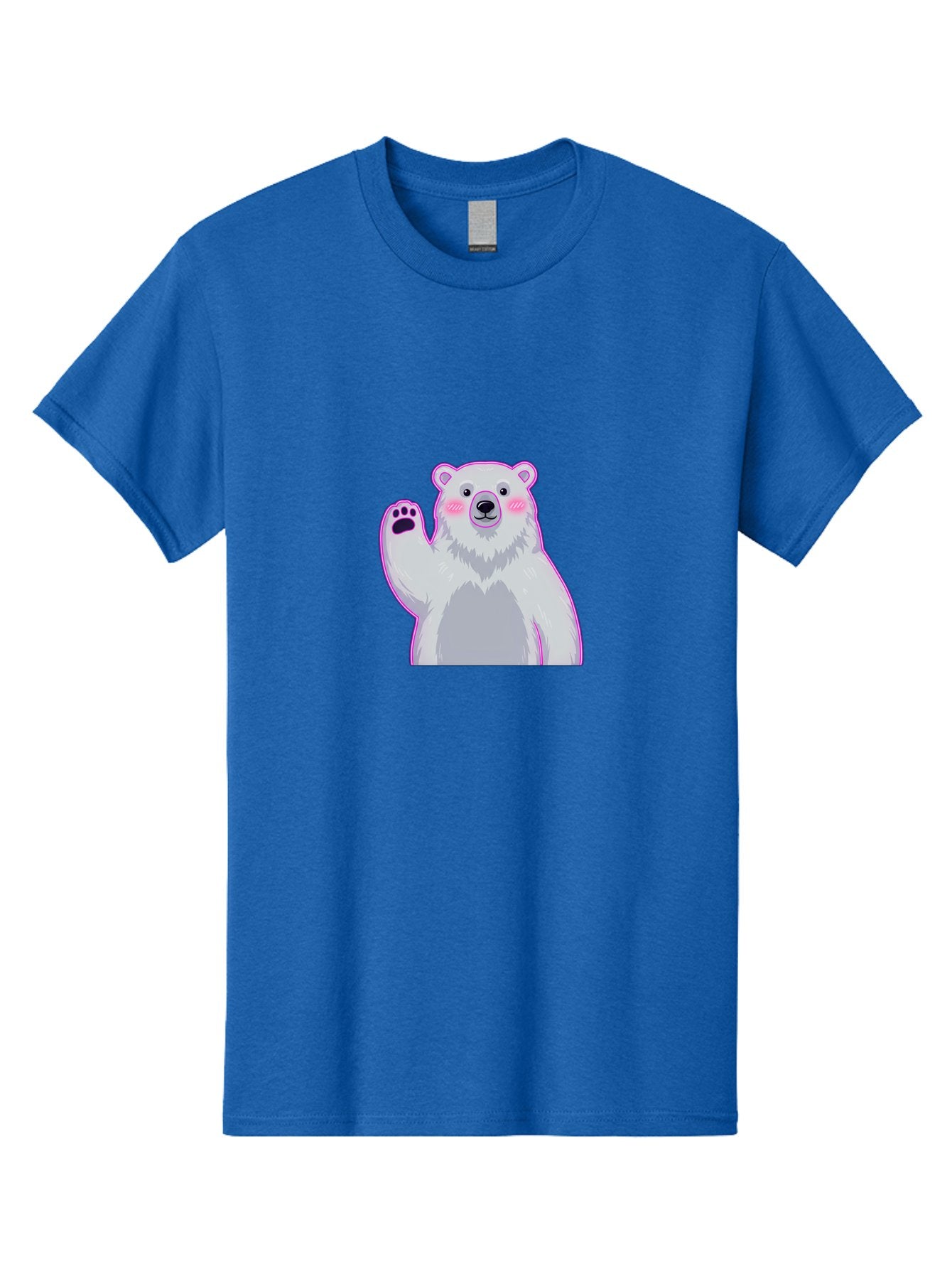 Polar-Bear-Waving Men'S Graphic Tee, 100% Cotton, Comfortable Casual Summer Wear, Machine Washable, Cartoon Polar Bear, Waving Hand, Cute Animal, Kawaii Illustration, Pink Cheeks, White Fur, Friendly Gesture, Adorable Character Bae669 15