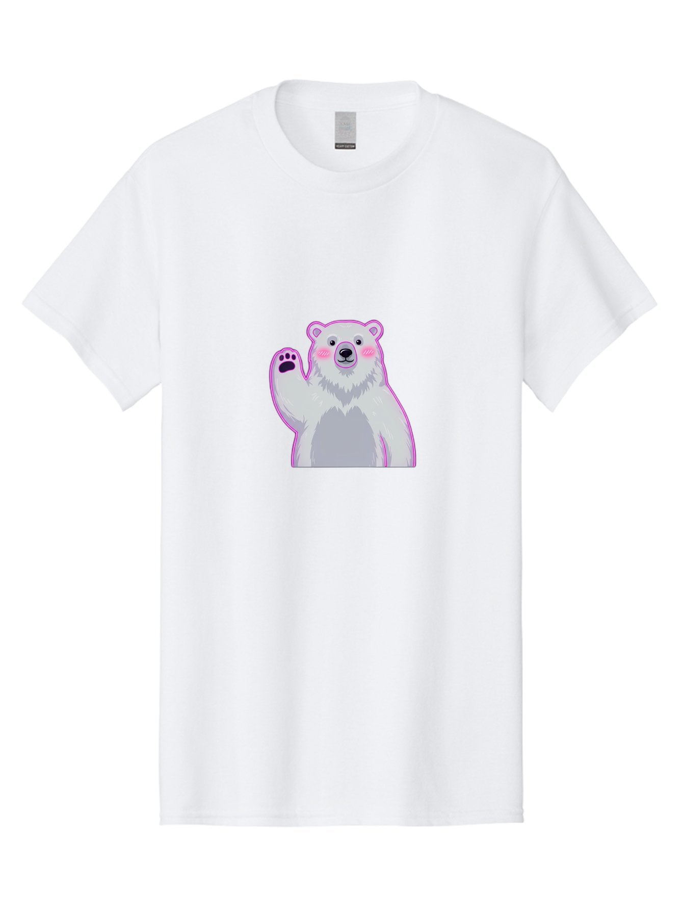 Polar-Bear-Waving Men'S Graphic Tee, 100% Cotton, Comfortable Casual Summer Wear, Machine Washable, Cartoon Polar Bear, Waving Hand, Cute Animal, Kawaii Illustration, Pink Cheeks, White Fur, Friendly Gesture, Adorable Character Bae669 12