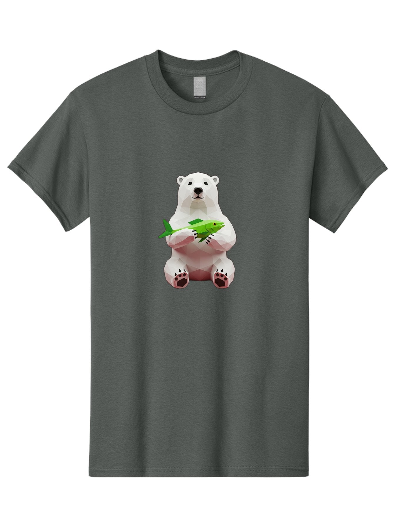 Polar-Bear-With-Fish-1 Men'S Graphic Tee, 100% Cotton, Comfortable Casual Summer Wear, Machine Washable, Low-Poly Polar Bear, 3D Illustration, Holding Fish, Arctic Wildlife, Geometric Art, Polar Bear Illustration, Wildlife Artwork, Bae670 6