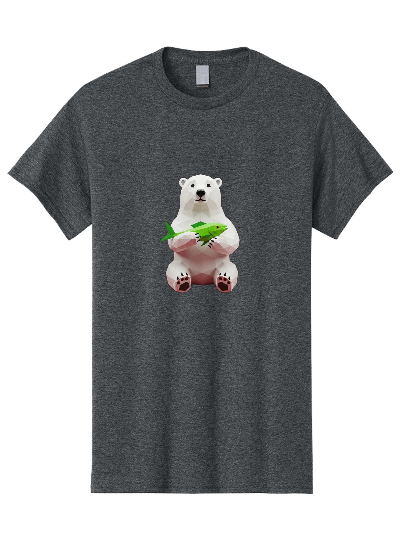 Polar-Bear-With-Fish-1 Men'S Graphic Tee, 100% Cotton, Comfortable Casual Summer Wear, Machine Washable, Low-Poly Polar Bear, 3D Illustration, Holding Fish, Arctic Wildlife, Geometric Art, Polar Bear Illustration, Wildlife Artwork, Bae670 15