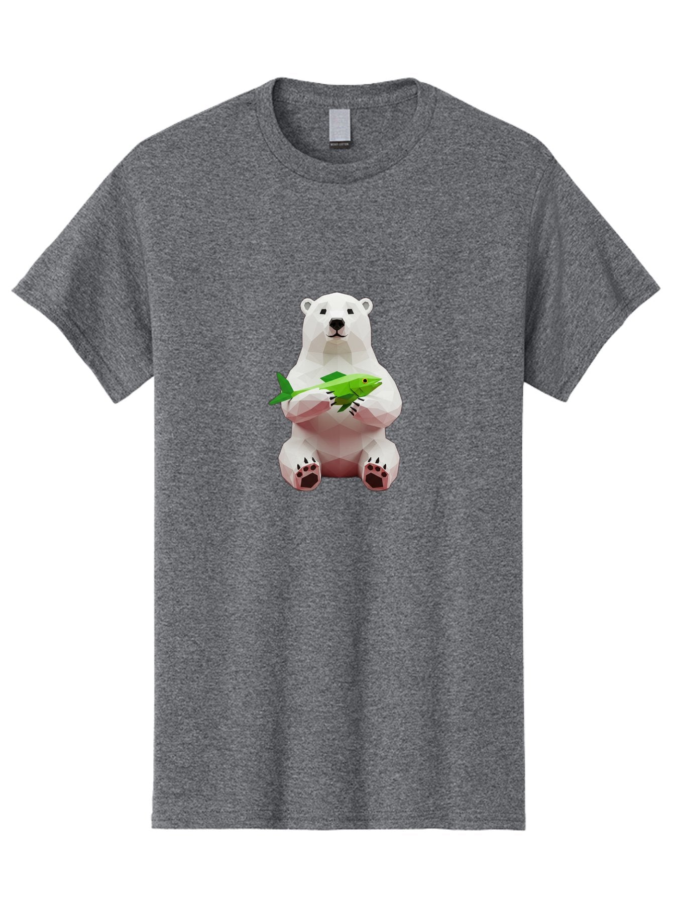 Polar-Bear-With-Fish-1 Men'S Graphic Tee, 100% Cotton, Comfortable Casual Summer Wear, Machine Washable, Low-Poly Polar Bear, 3D Illustration, Holding Fish, Arctic Wildlife, Geometric Art, Polar Bear Illustration, Wildlife Artwork, Bae670 5