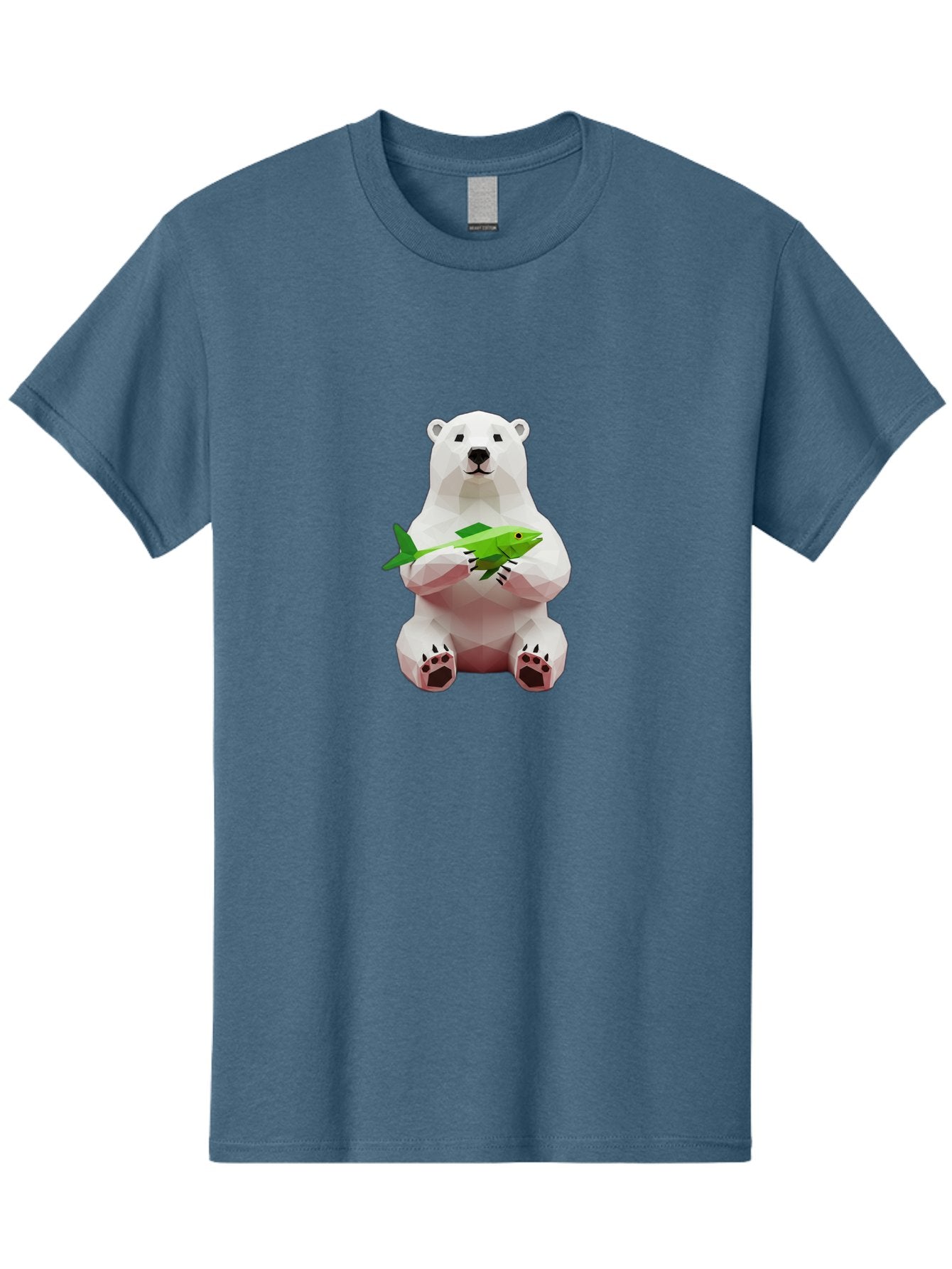 Polar-Bear-With-Fish-1 Men'S Graphic Tee, 100% Cotton, Comfortable Casual Summer Wear, Machine Washable, Low-Poly Polar Bear, 3D Illustration, Holding Fish, Arctic Wildlife, Geometric Art, Polar Bear Illustration, Wildlife Artwork, Bae670 10