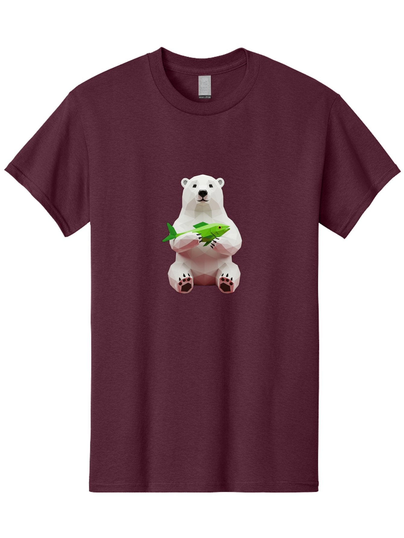 Polar-Bear-With-Fish-1 Men'S Graphic Tee, 100% Cotton, Comfortable Casual Summer Wear, Machine Washable, Low-Poly Polar Bear, 3D Illustration, Holding Fish, Arctic Wildlife, Geometric Art, Polar Bear Illustration, Wildlife Artwork, Bae670 14