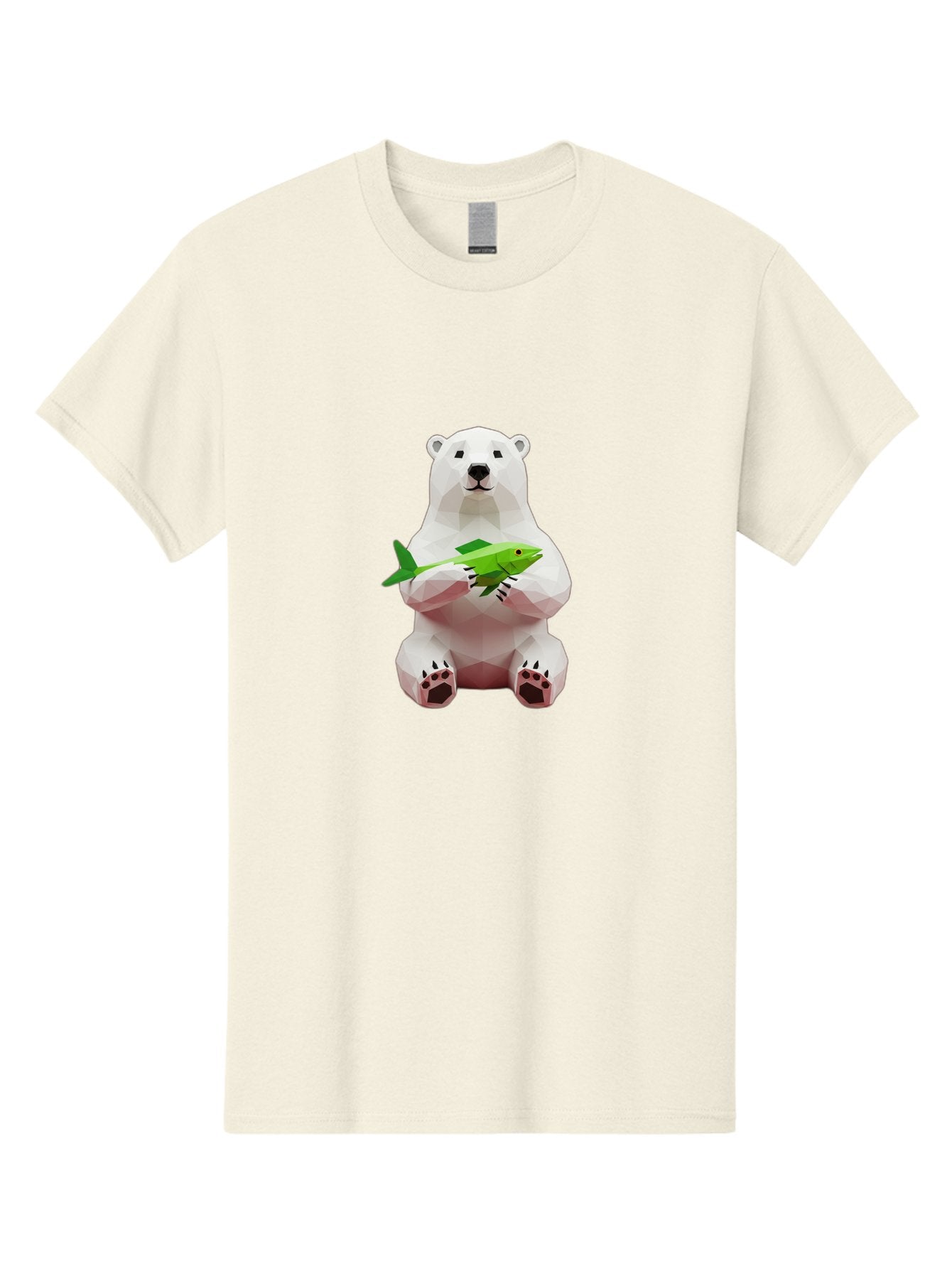 Polar-Bear-With-Fish-1 Men'S Graphic Tee, 100% Cotton, Comfortable Casual Summer Wear, Machine Washable, Low-Poly Polar Bear, 3D Illustration, Holding Fish, Arctic Wildlife, Geometric Art, Polar Bear Illustration, Wildlife Artwork, Bae670 3