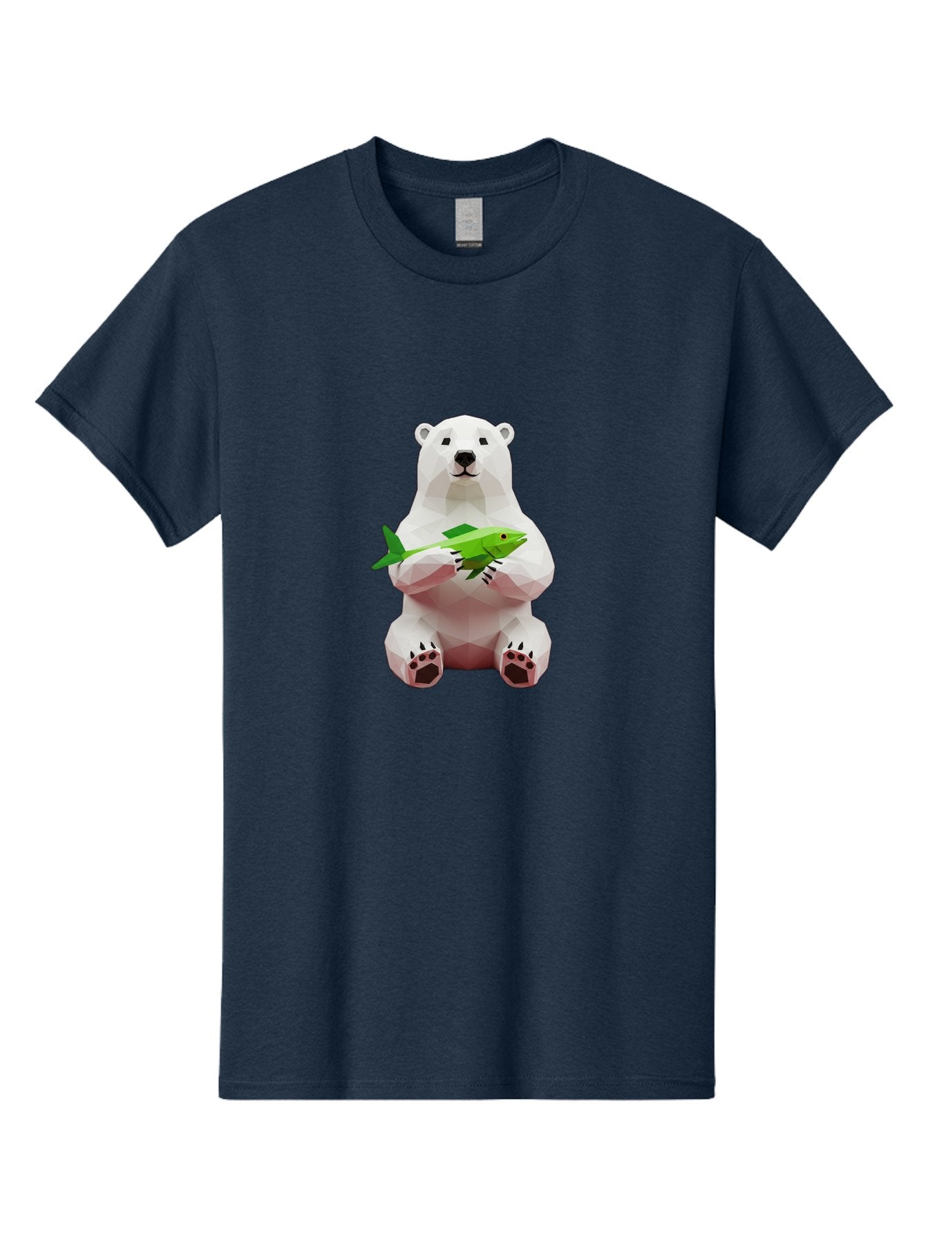 Polar-Bear-With-Fish-1 Men'S Graphic Tee, 100% Cotton, Comfortable Casual Summer Wear, Machine Washable, Low-Poly Polar Bear, 3D Illustration, Holding Fish, Arctic Wildlife, Geometric Art, Polar Bear Illustration, Wildlife Artwork, Bae670 13