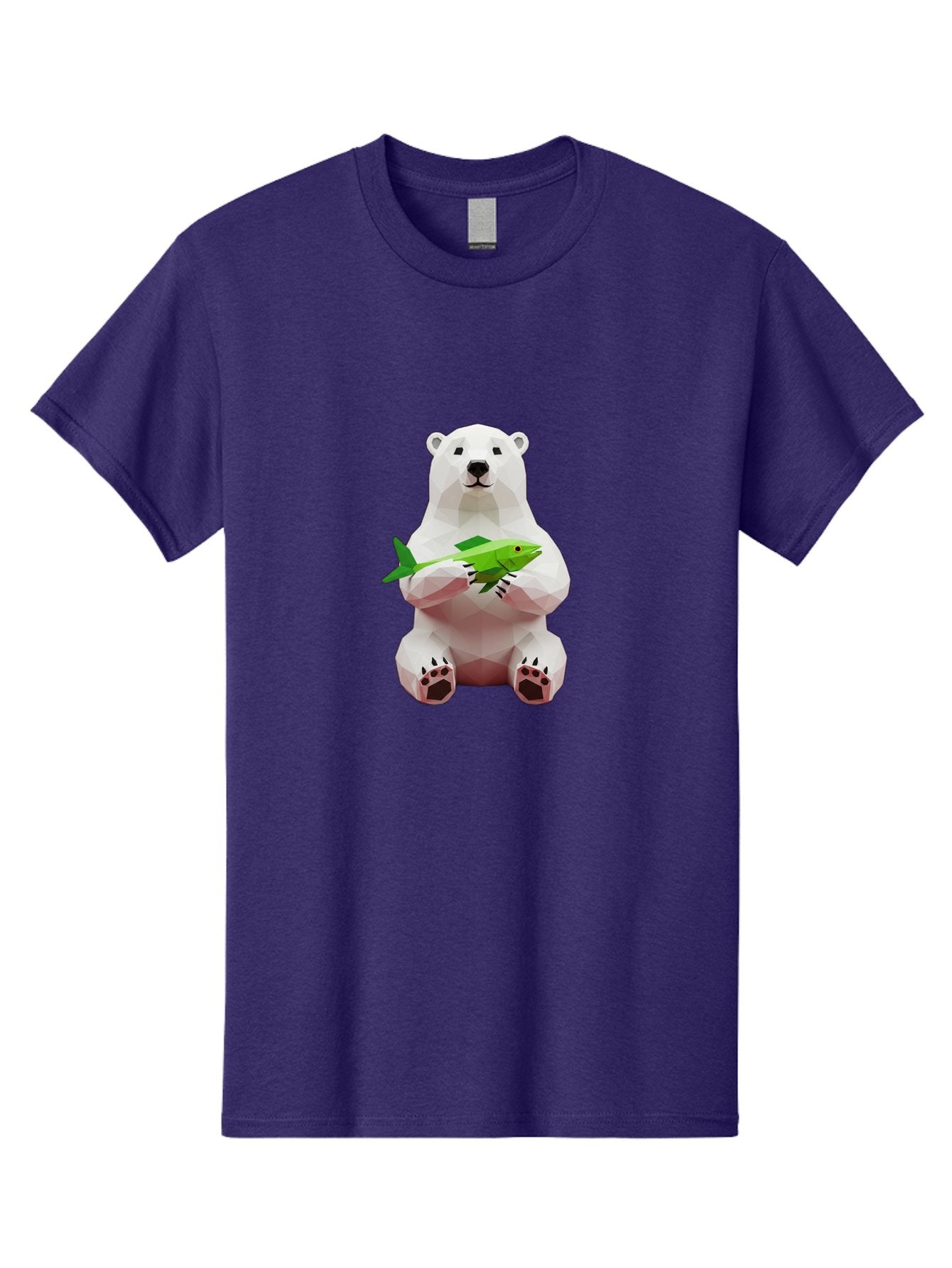 Polar-Bear-With-Fish-1 Men'S Graphic Tee, 100% Cotton, Comfortable Casual Summer Wear, Machine Washable, Low-Poly Polar Bear, 3D Illustration, Holding Fish, Arctic Wildlife, Geometric Art, Polar Bear Illustration, Wildlife Artwork, Bae670 7