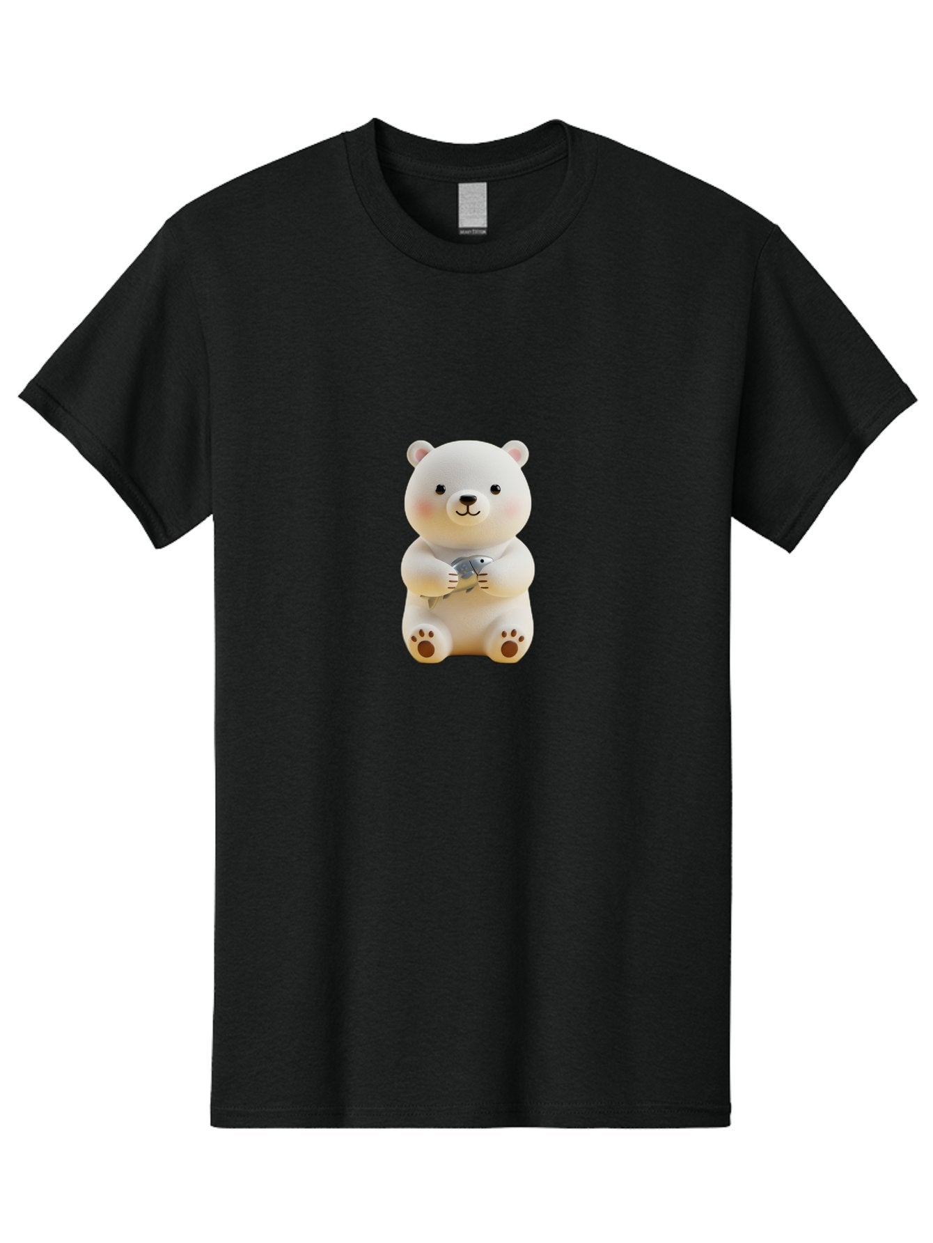 Polar-Bear-With-Fish Men'S Graphic Tee, 100% Cotton, Comfortable Casual Summer Wear, Machine Washable, Cute Polar Bear, White Bear, Holding Fish, Cartoon Character, Adorable Figurine, Kawaii Animal, Childlike Charm, Stuffed Animal, Bae674 7