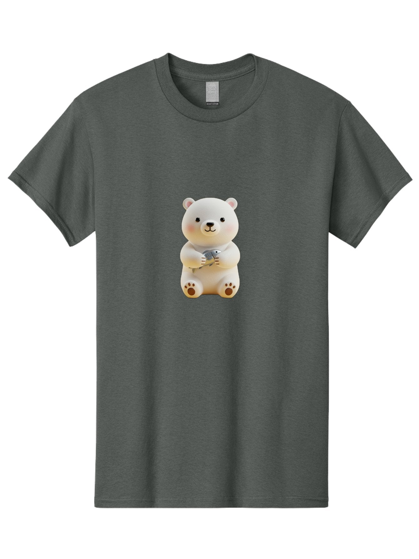 Polar-Bear-With-Fish Men'S Graphic Tee, 100% Cotton, Comfortable Casual Summer Wear, Machine Washable, Cute Polar Bear, White Bear, Holding Fish, Cartoon Character, Adorable Figurine, Kawaii Animal, Childlike Charm, Stuffed Animal, Bae674 9